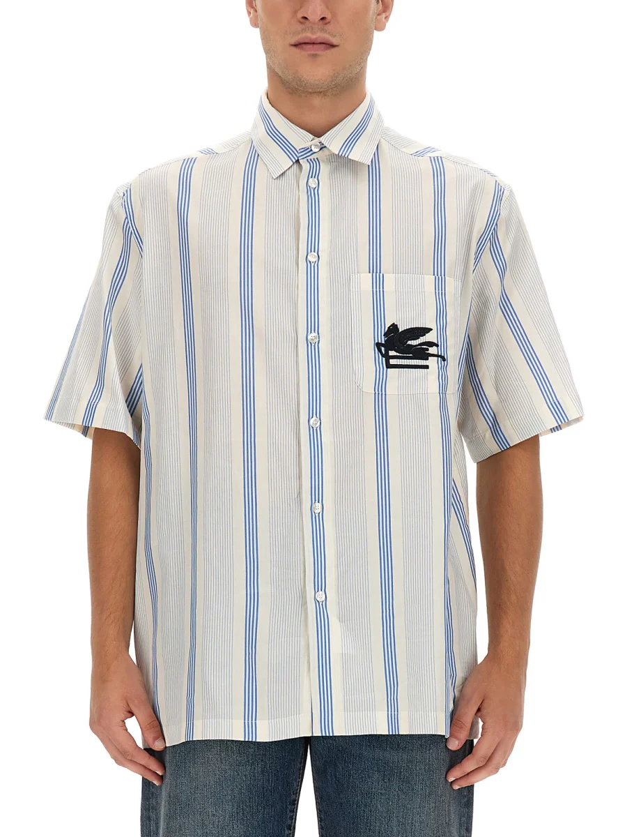 Etro Short Sleeve Blue Striped Shirt