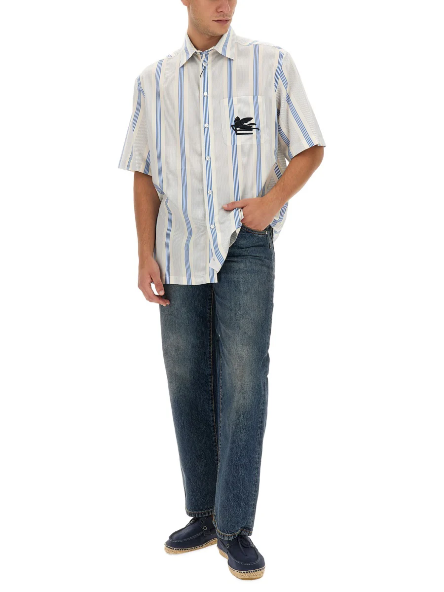Etro Short Sleeve Blue Striped Shirt - Image 2