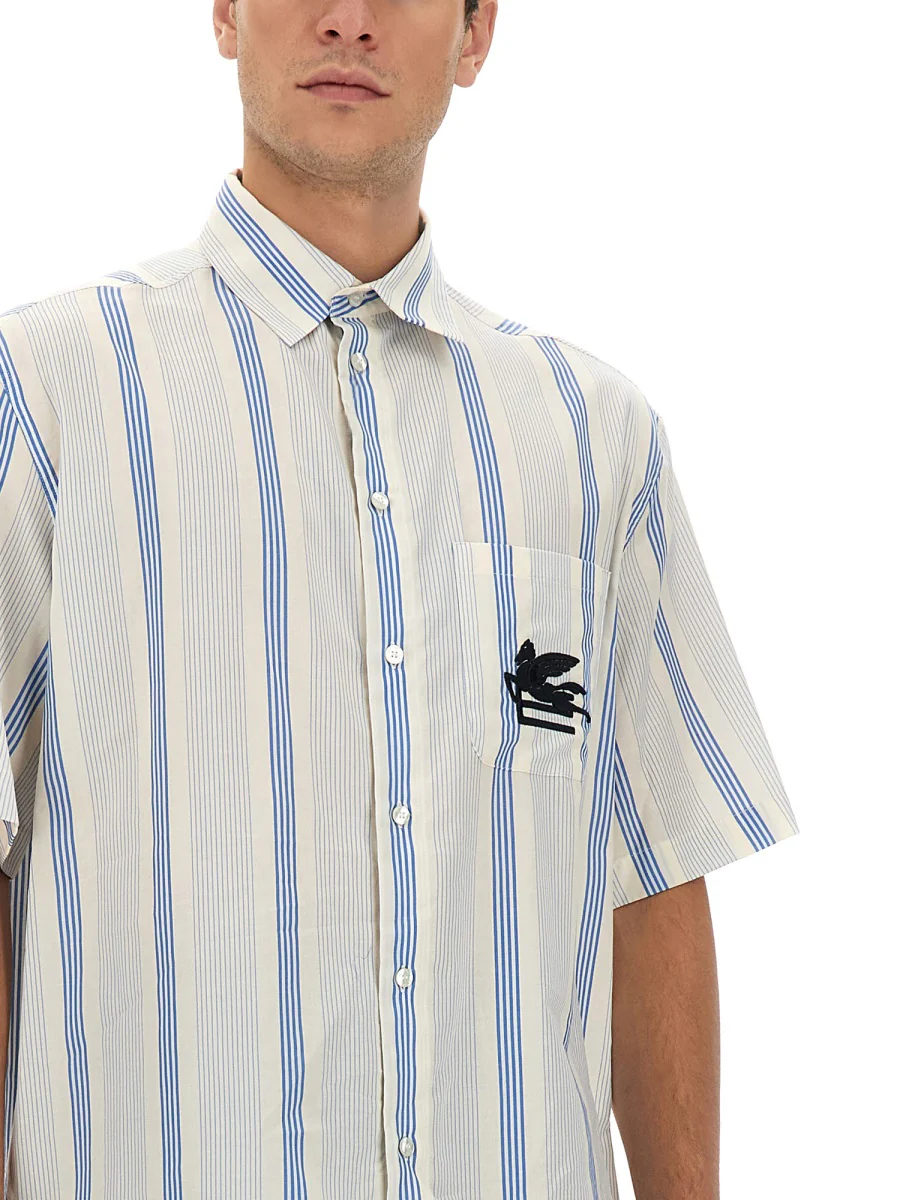 Etro Short Sleeve Blue Striped Shirt - Image 4