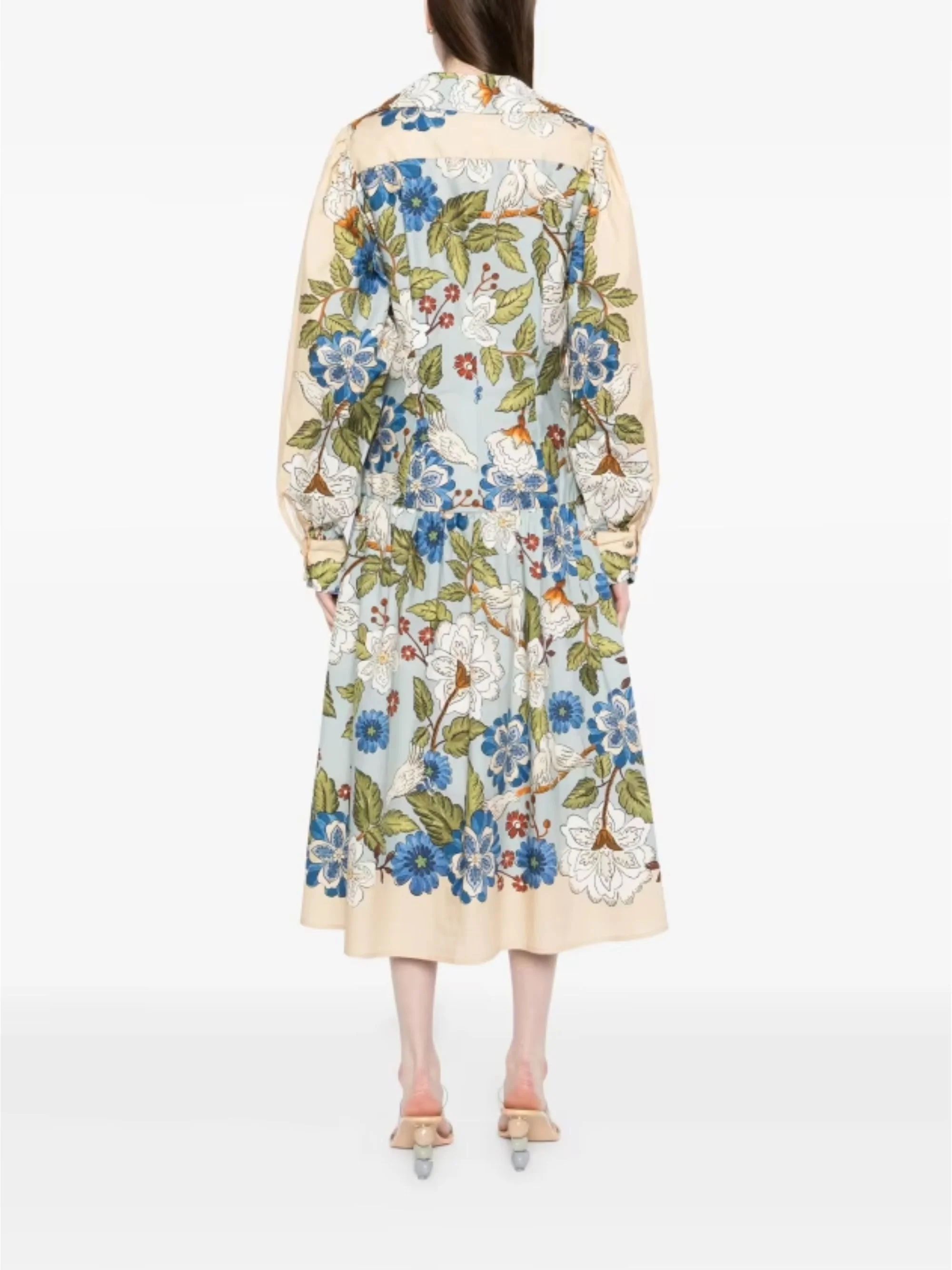 Farm Rio Floral Print Long Sleeve V-Neck Dress with Button Fastening - Image 3