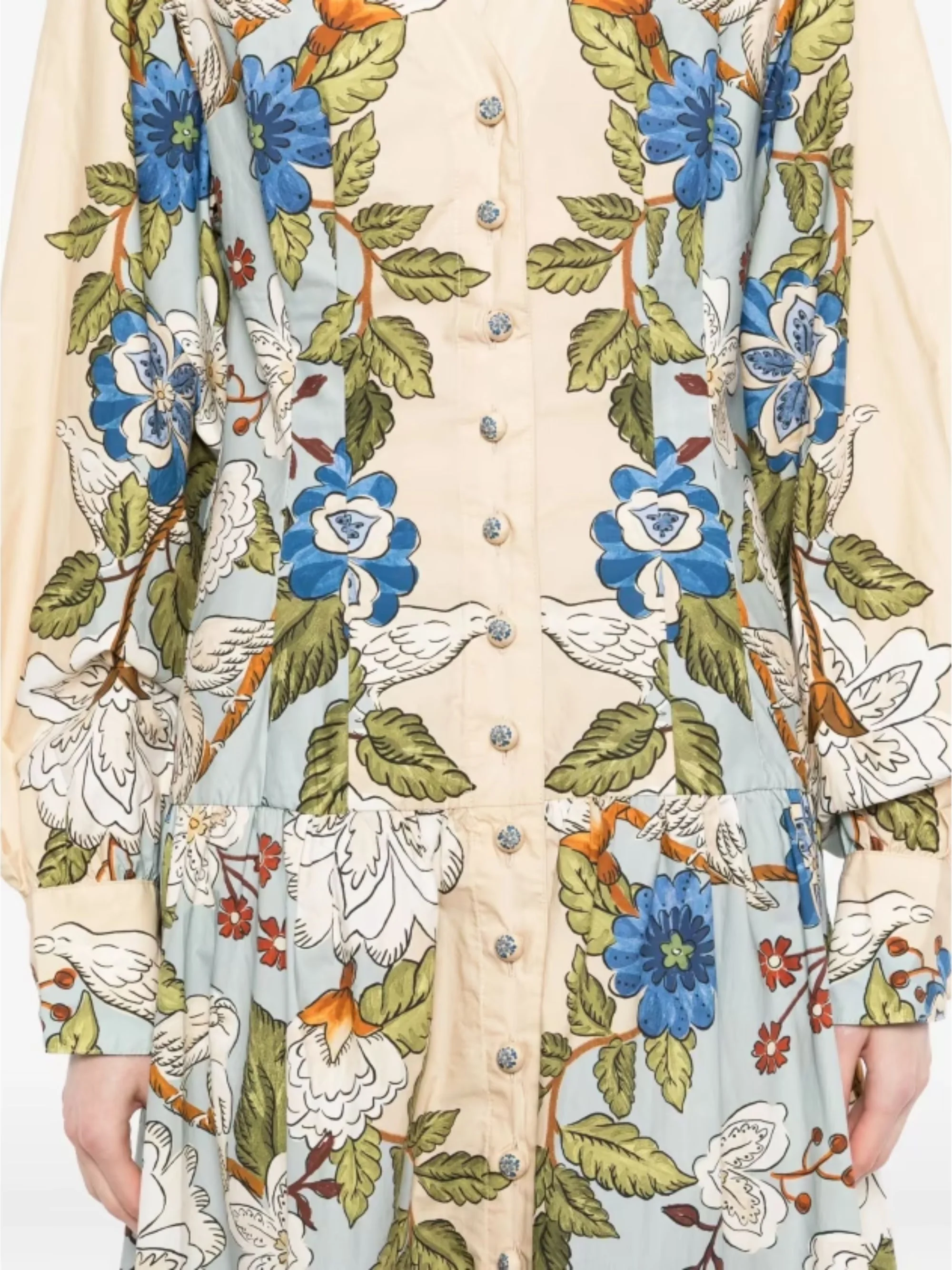 Farm Rio Floral Print Long Sleeve V-Neck Dress with Button Fastening - Image 4