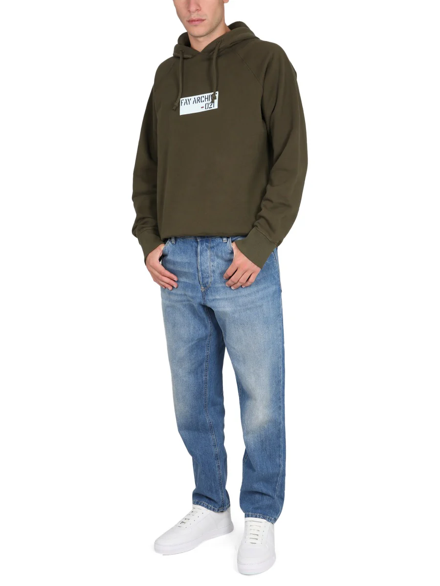 Fay Military Green Hoodie with Drawstring for Men - Image 2