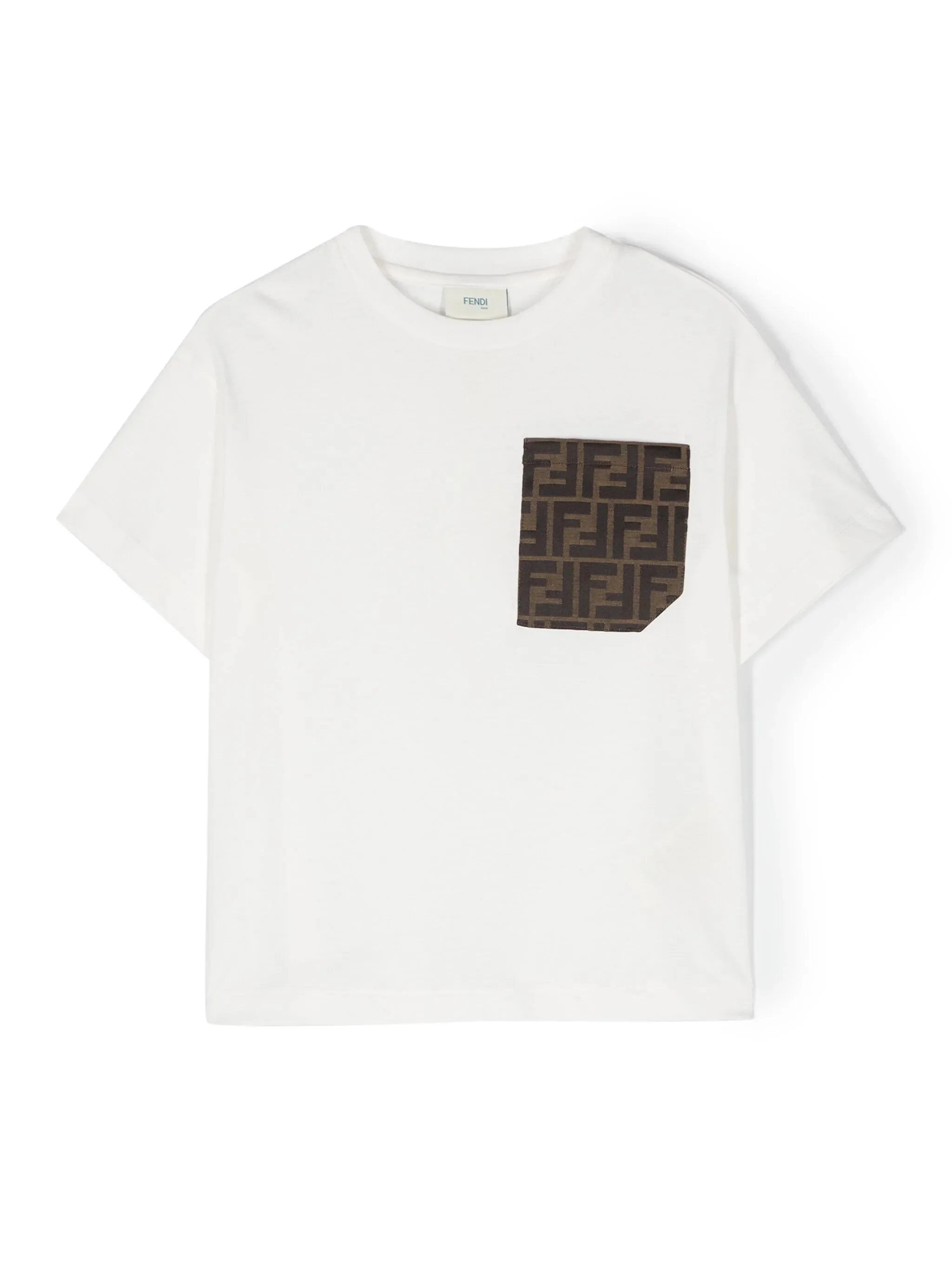 Fendi Kids Junior Mini T-shirt with Jacquard Pocket and Logo