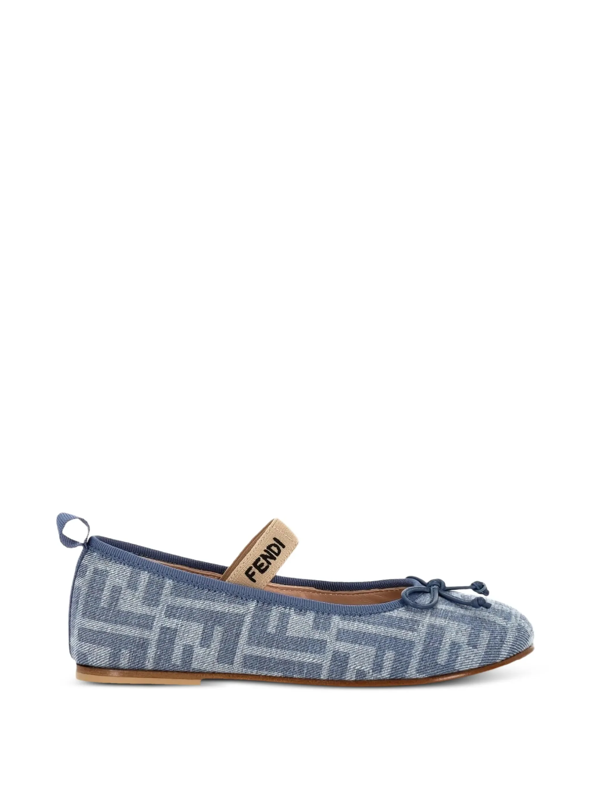 Fendi Kids Mini All-Over Logo Ballerina Flats with Front Bow
