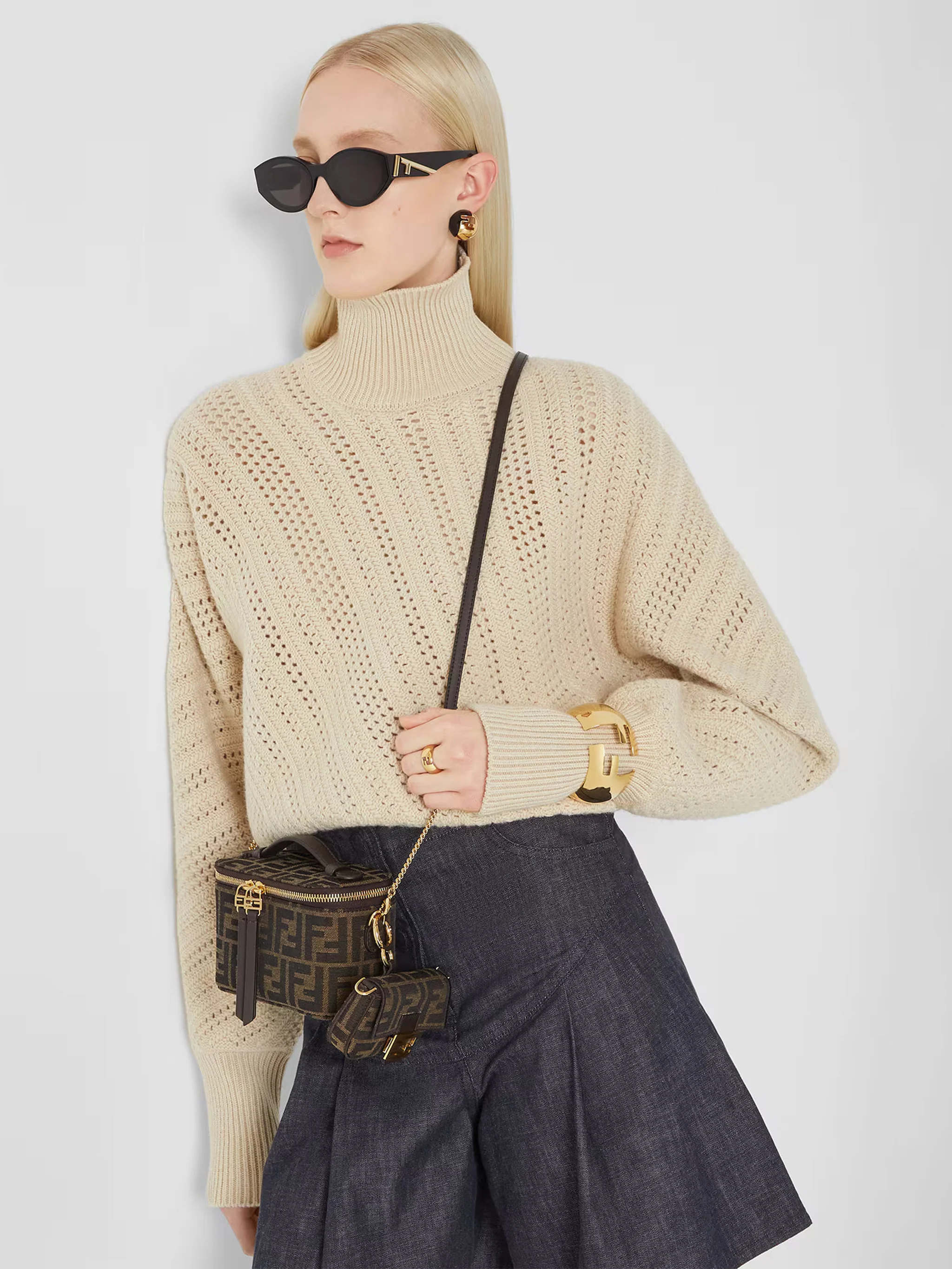 Fendi Mini Two-Way Zip Clutch with Gold Accents - Image 2