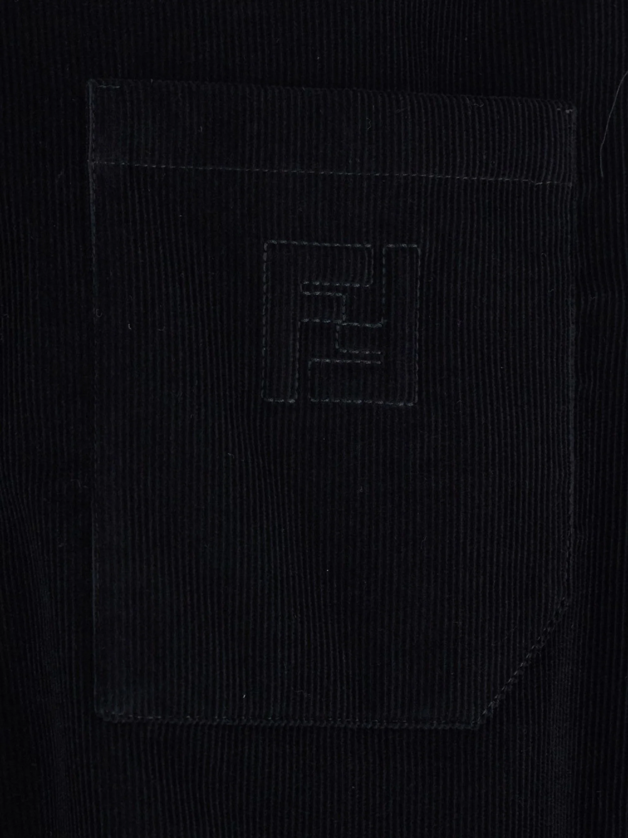 Fendi Shirt with Button-Down Collar and FF Embroidery on Front in Ribbed Cotton for Men - Image 3