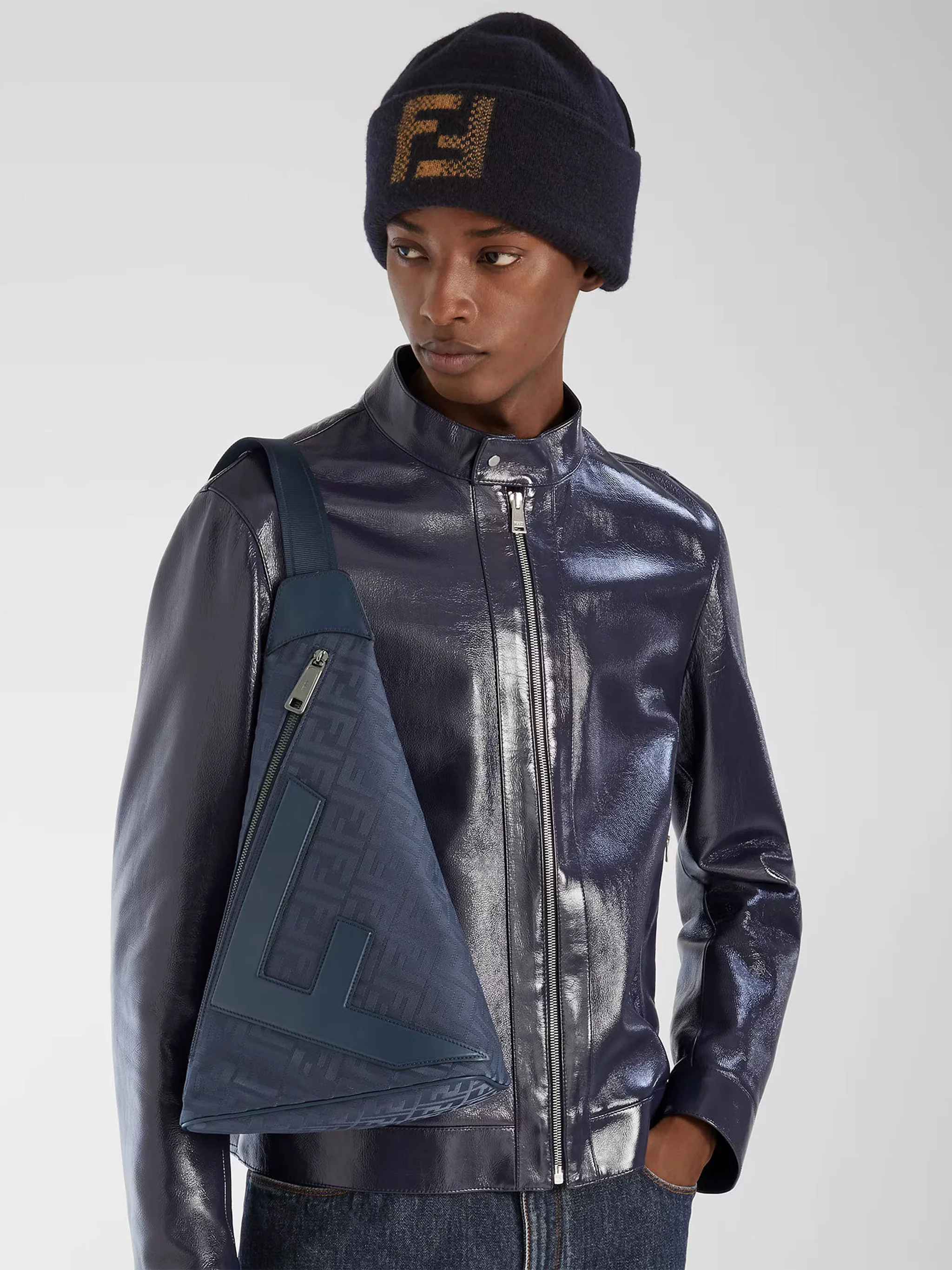 Fendi Turned-Up Brim Hat with Beige Logo Intarsia - Image 2