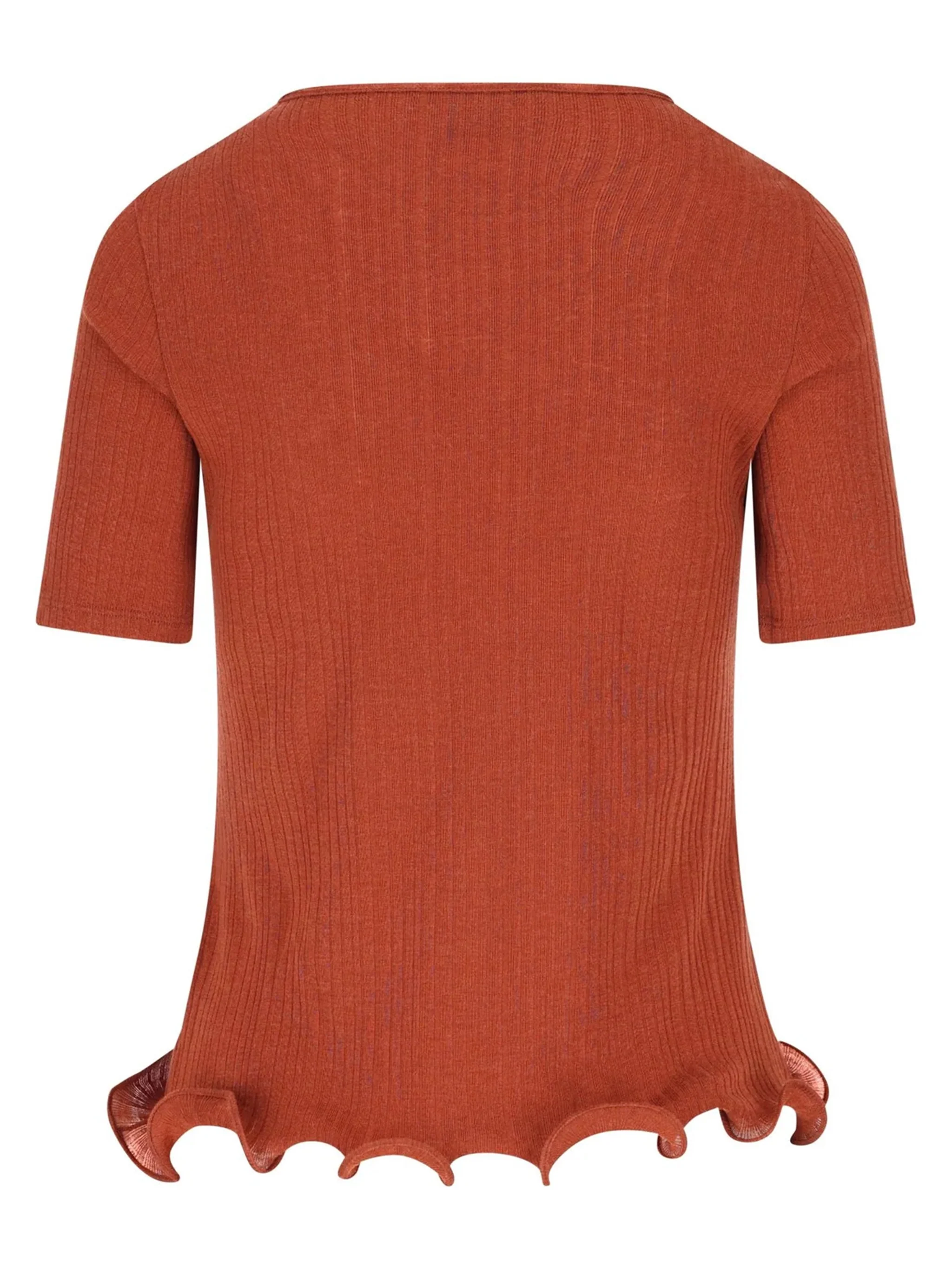 Fendi Women's Ribbed Knit Crew Neck Top with Wave Hem and Logo Embroidery - Image 2