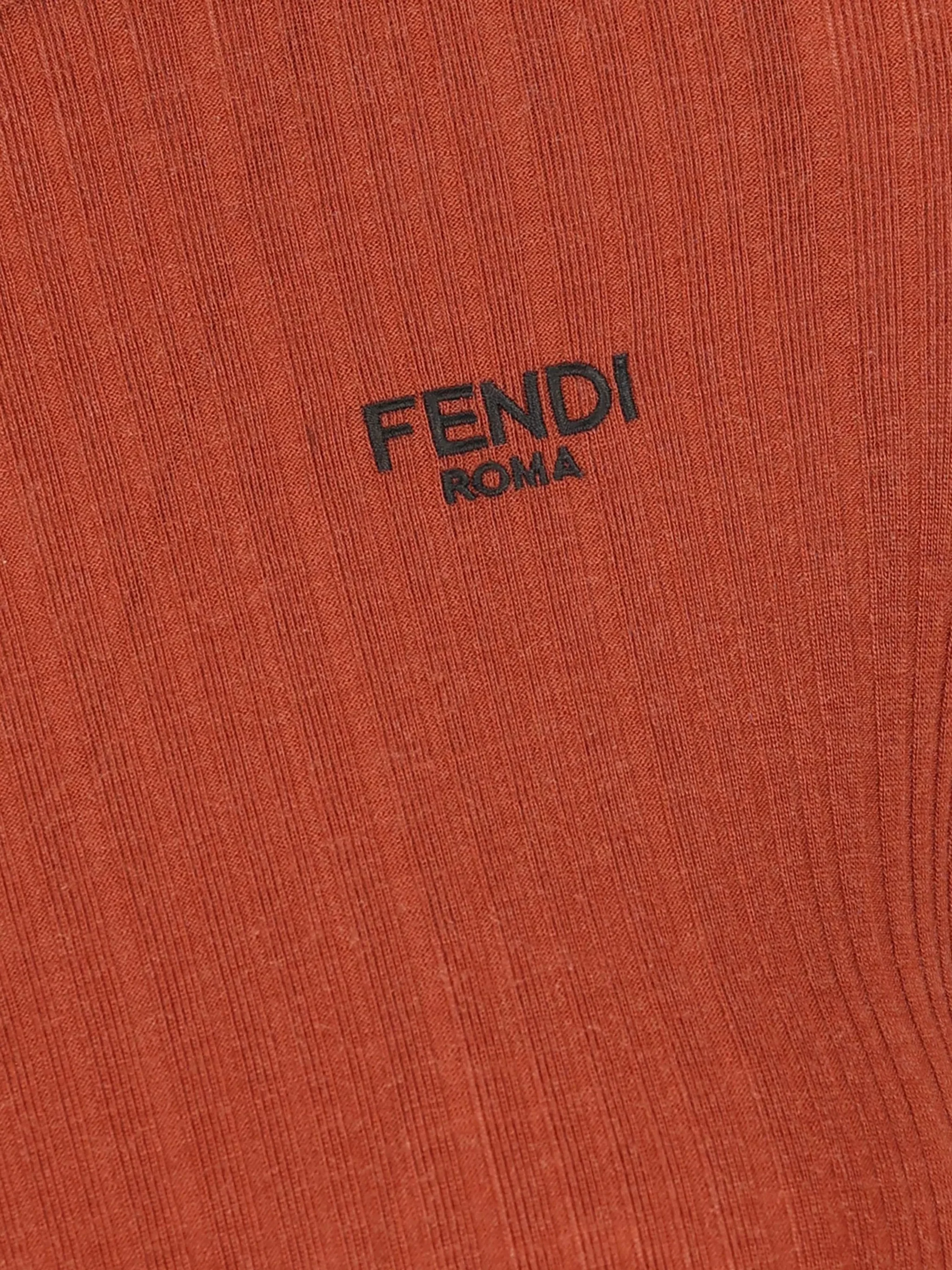 Fendi Women's Ribbed Knit Crew Neck Top with Wave Hem and Logo Embroidery - Image 3