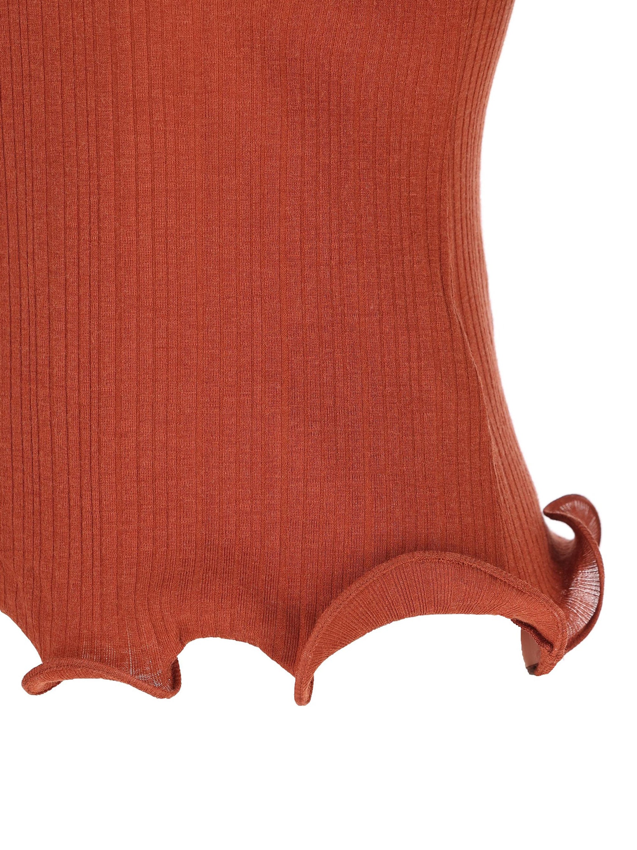 Fendi Women's Ribbed Knit Crew Neck Top with Wave Hem and Logo Embroidery - Image 4