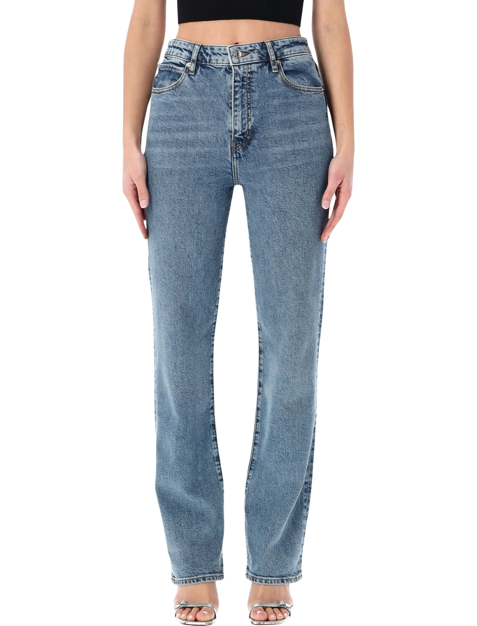 Frame High-Rise Slim Straight Leg Jeans - Size 28