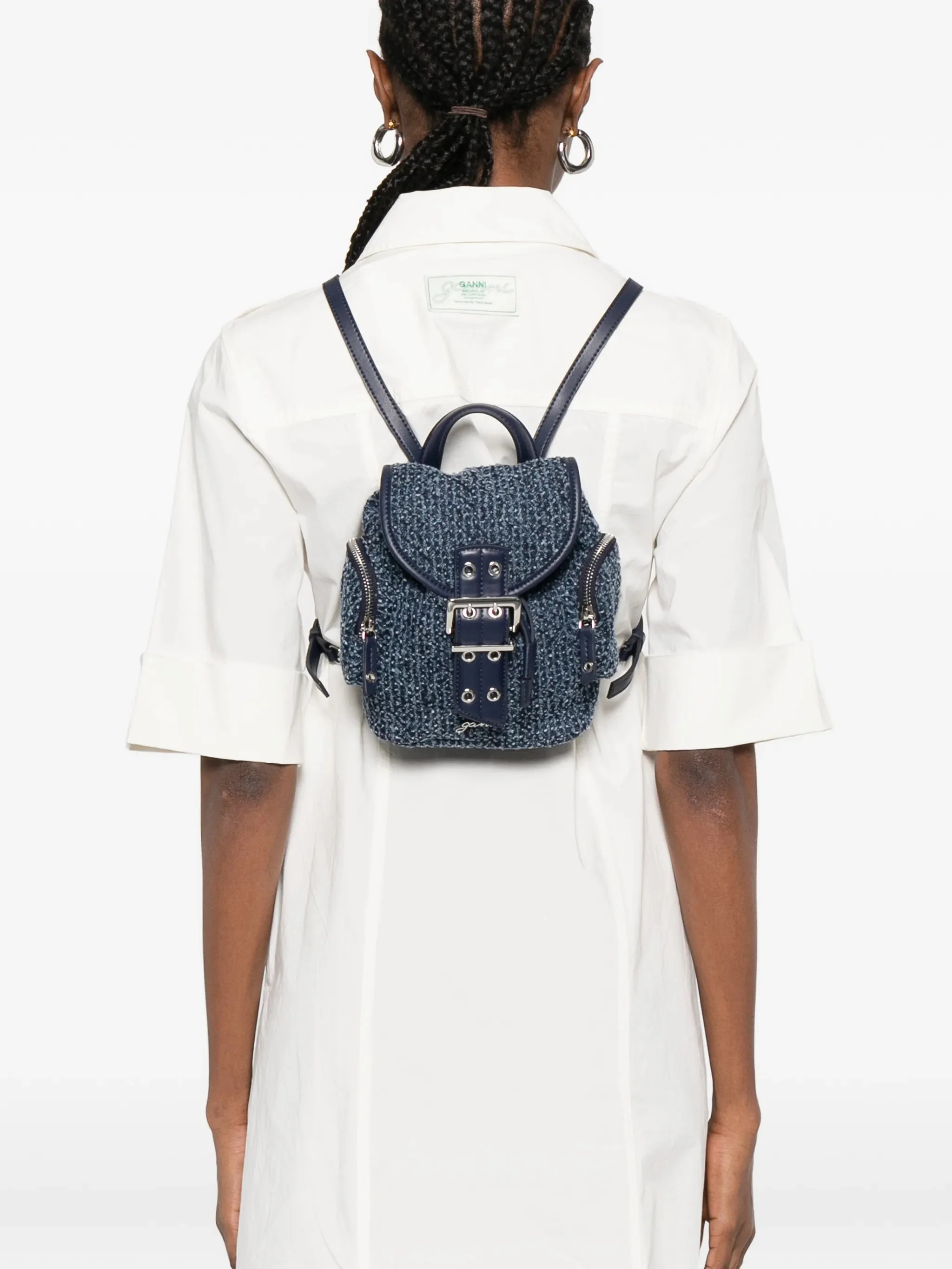Ganni Adjustable Buckle Mini Backpack with Removable Shoulder Straps - Image 2
