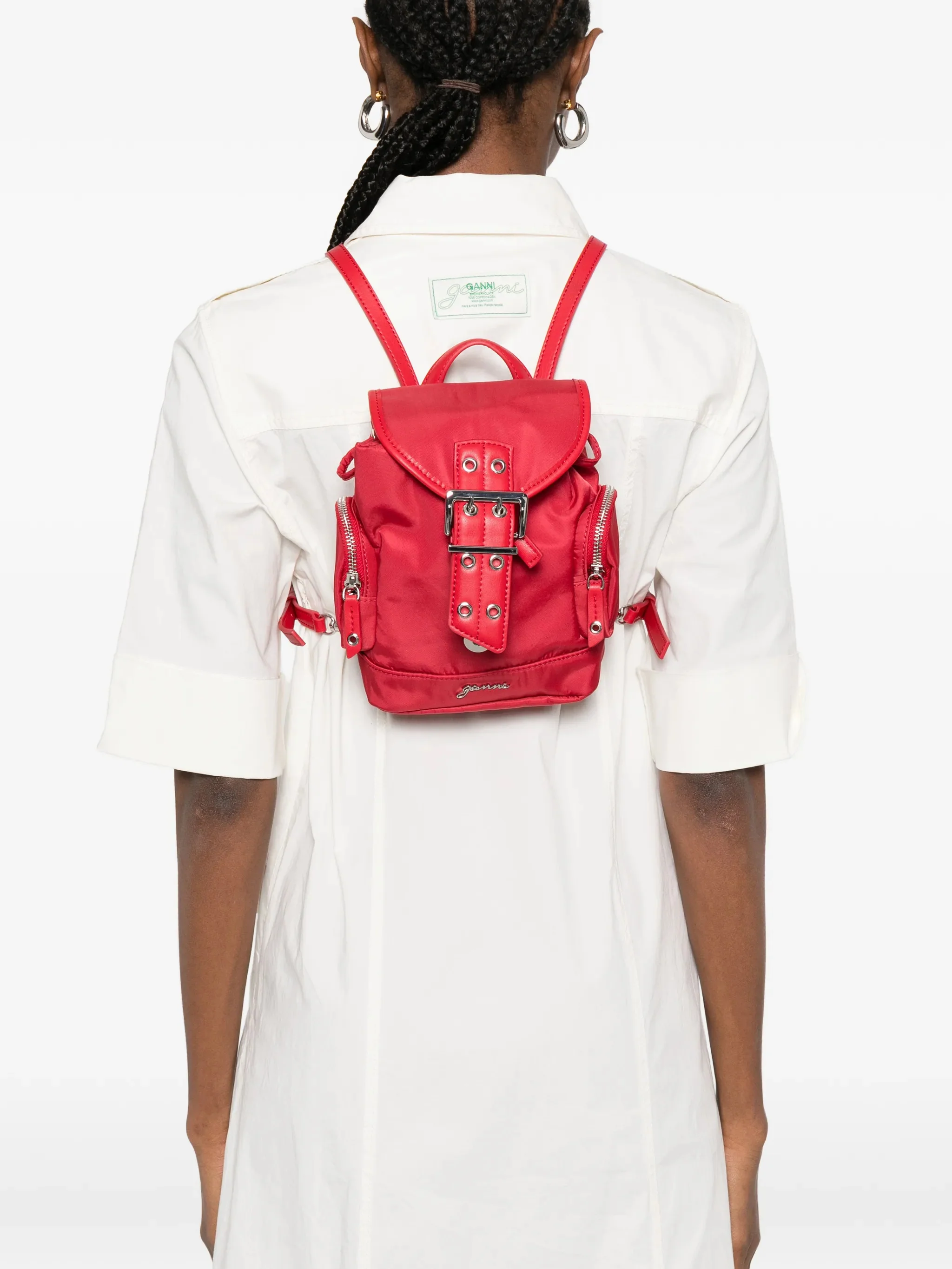 Ganni Adjustable Nylon Backpack with Zip Pockets and Removable Straps - Image 2