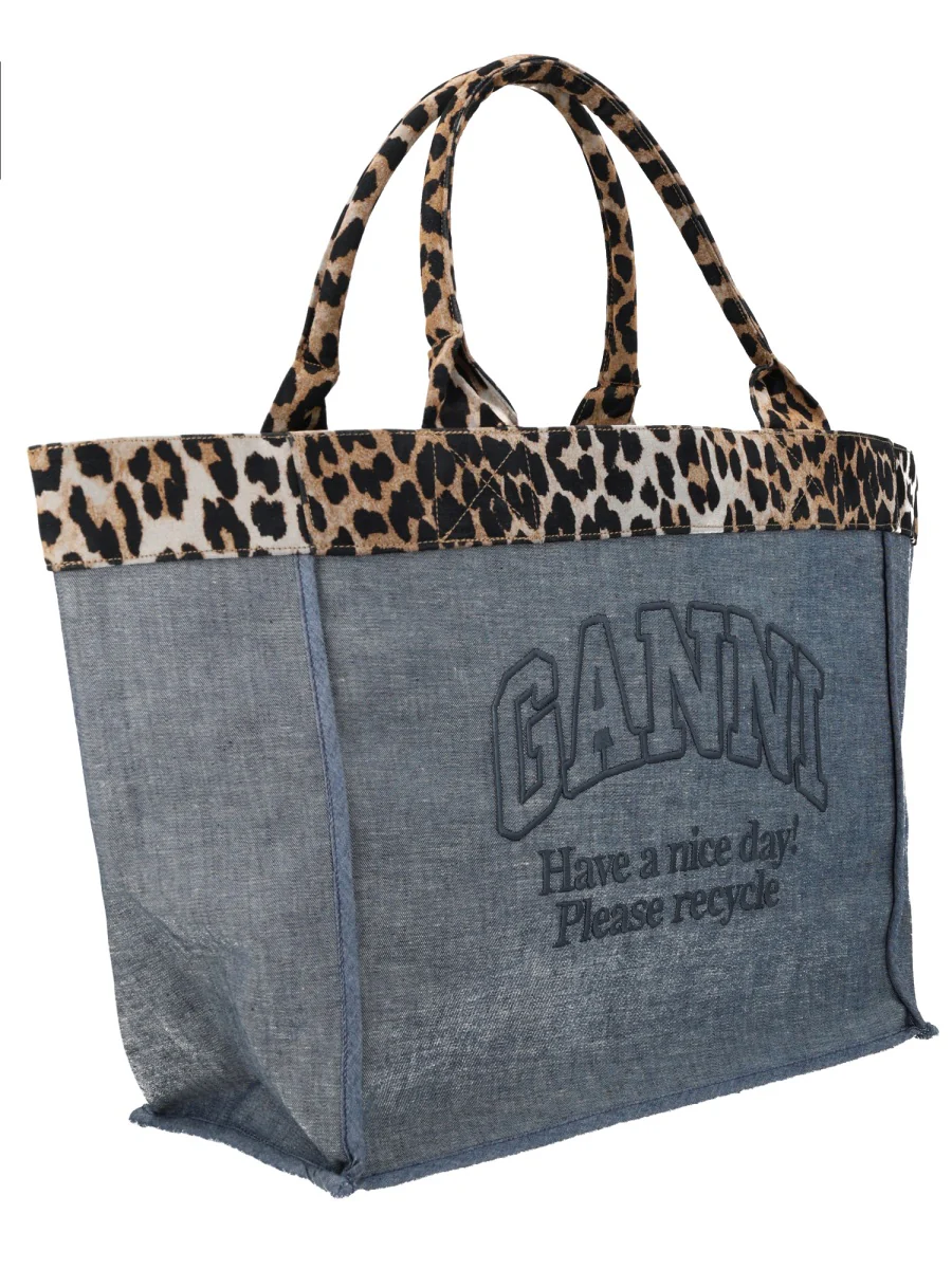 GANNI Embroidered Animal-print Denim Tote Bag - Image 2