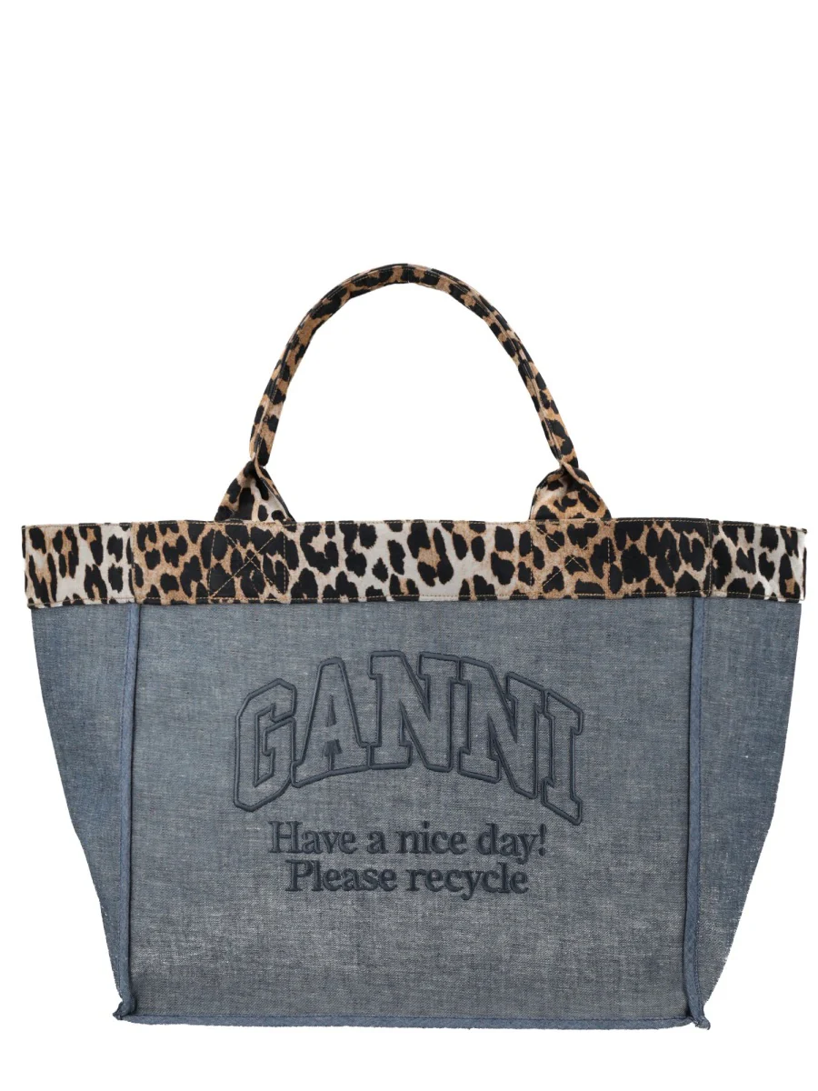 GANNI Embroidered Animal-print Denim Tote Bag - Image 3