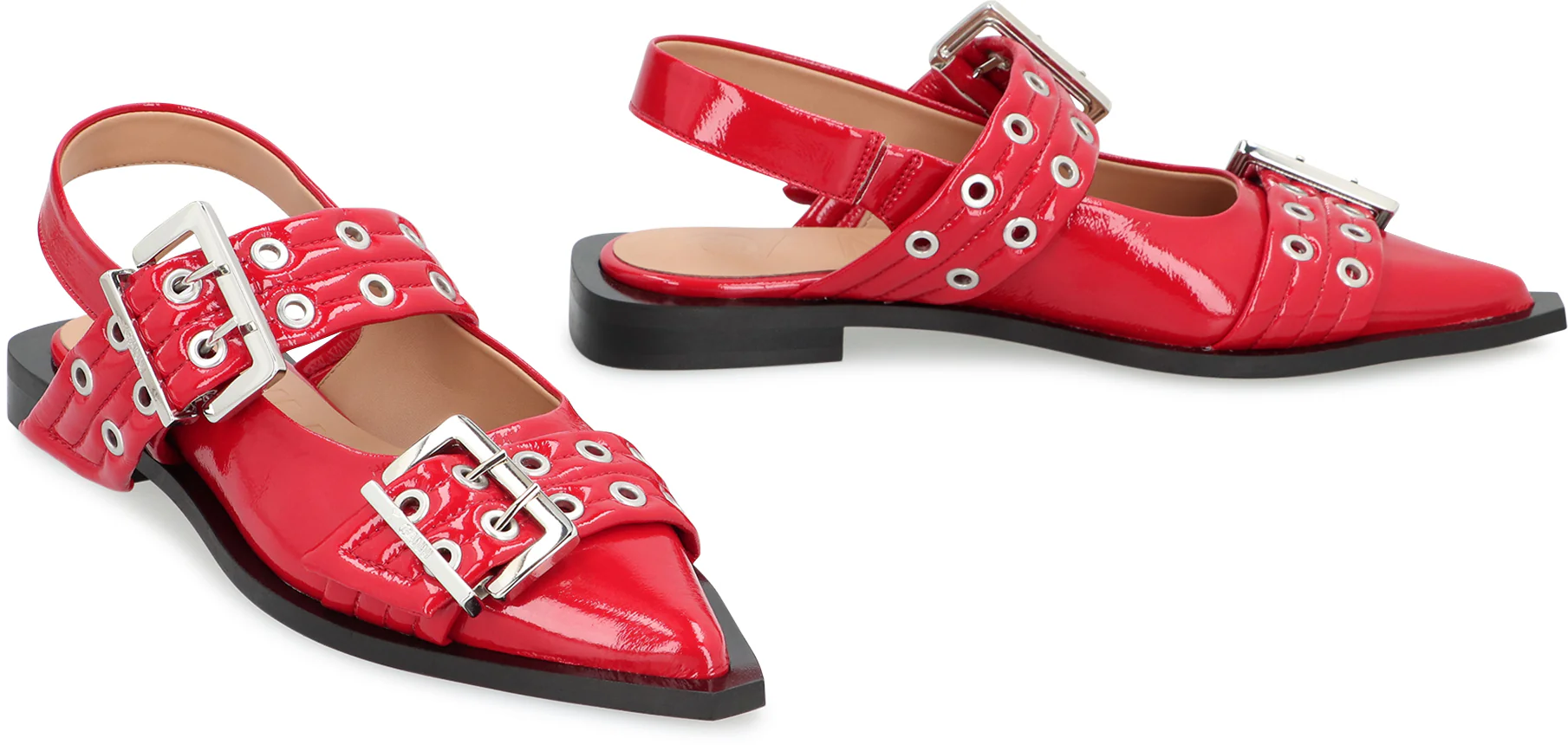 GANNI Feminine Buckle Faux Leather Slingback Pumps - Image 3
