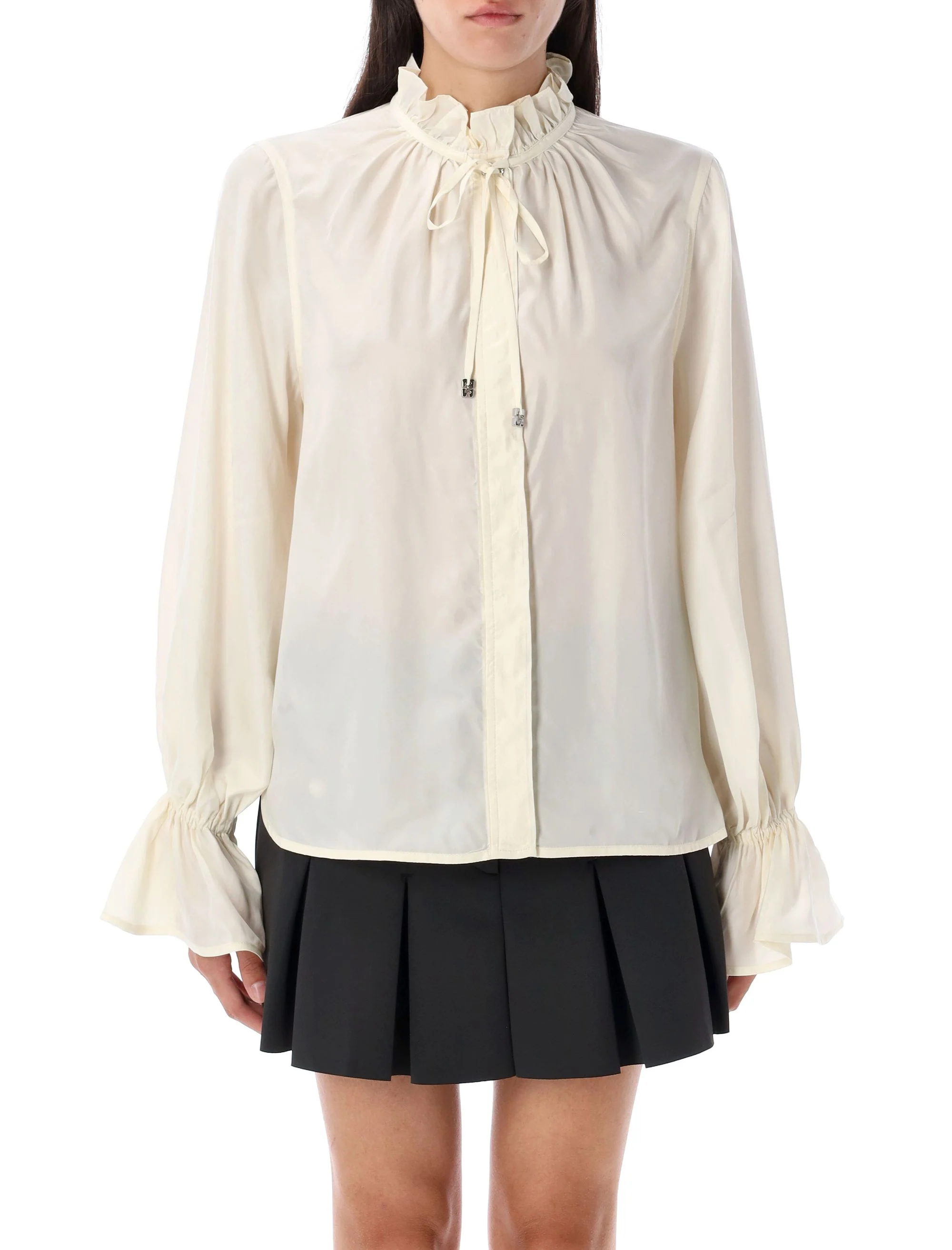 GANNI Fluid Cupro Blend Tie Shirt