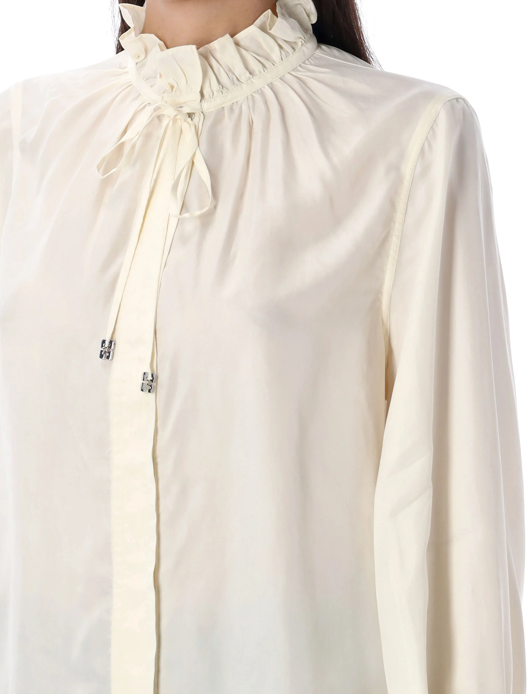 GANNI Fluid Cupro Blend Tie Shirt - Image 3