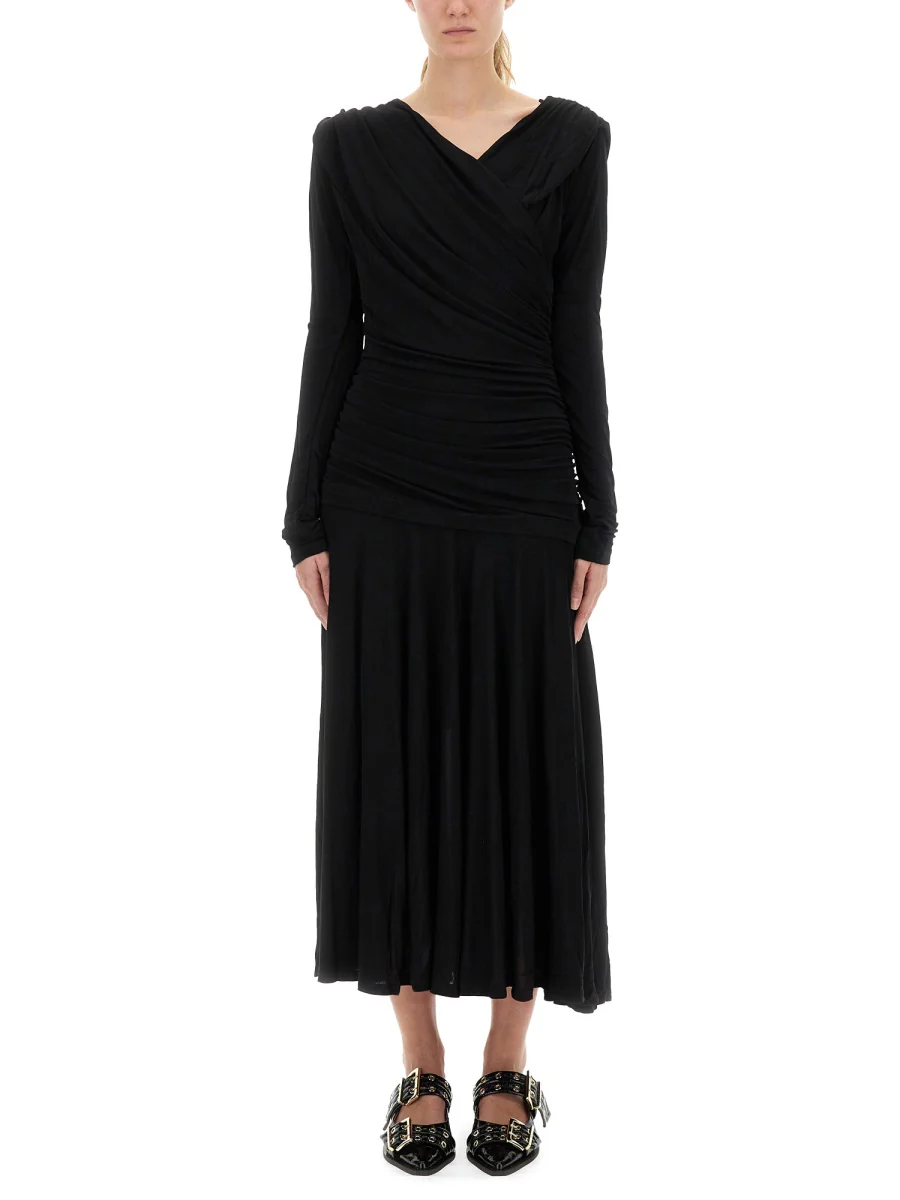 GANNI Gathered Midi Dress - Image 2
