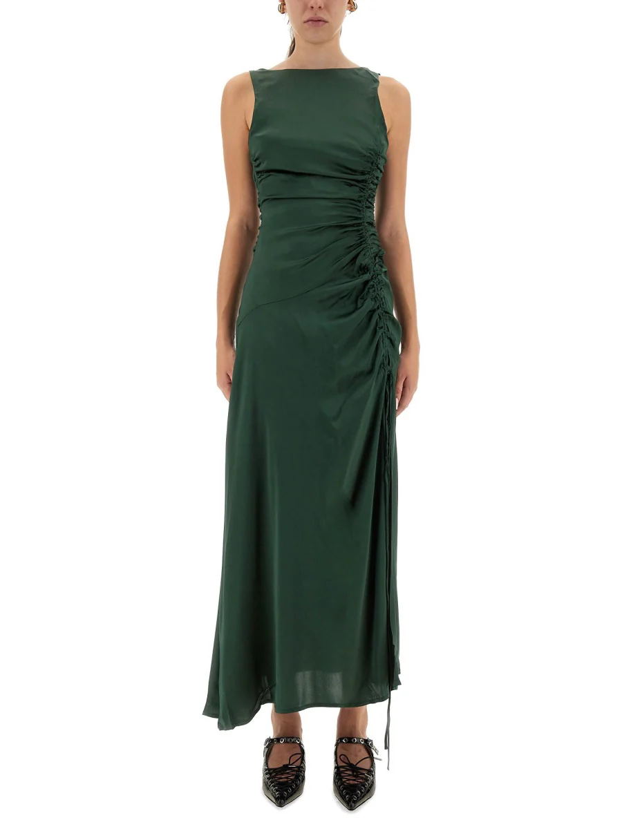Ganni Gathered Satin Dress