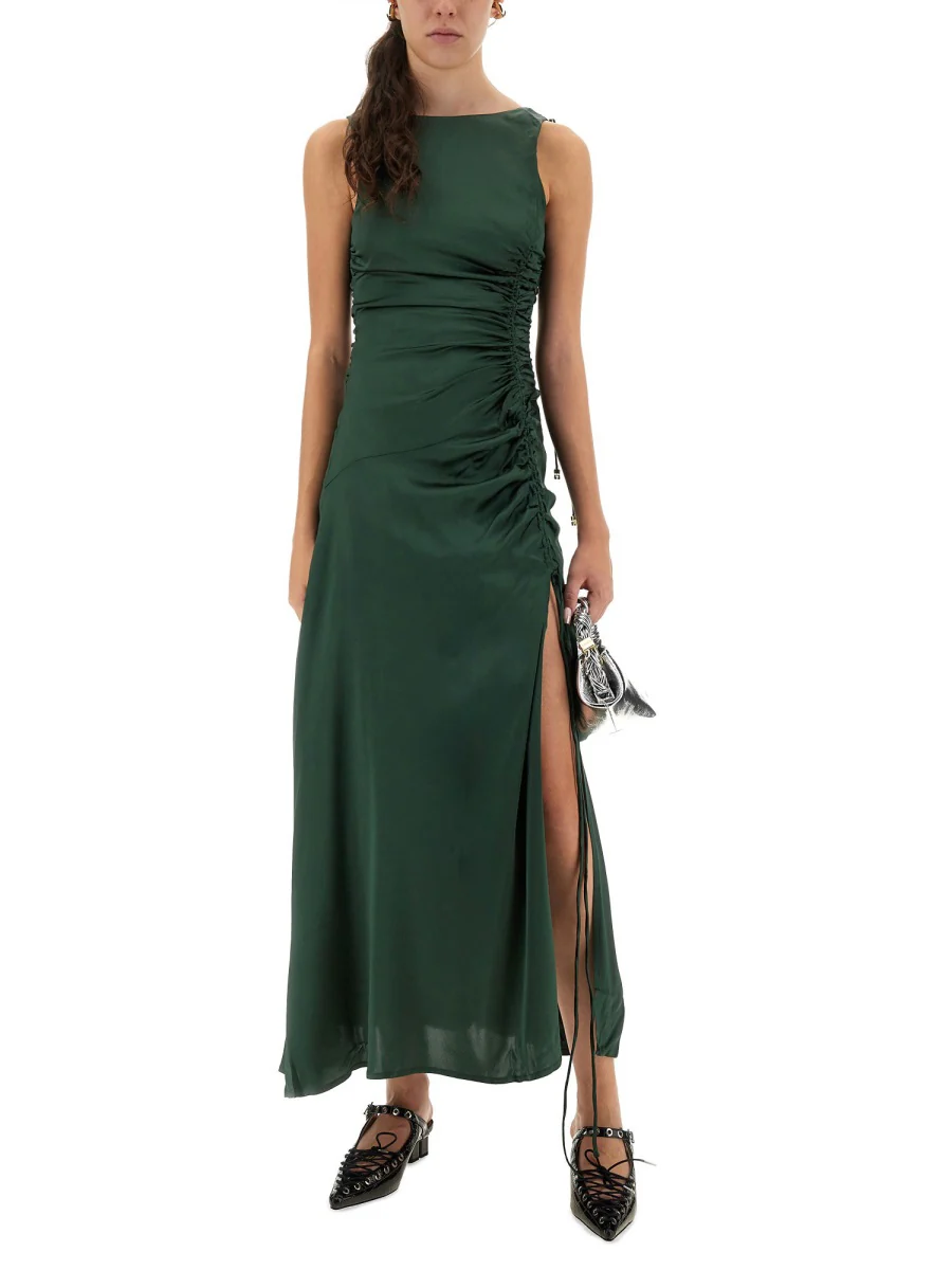Ganni Gathered Satin Dress - Image 2