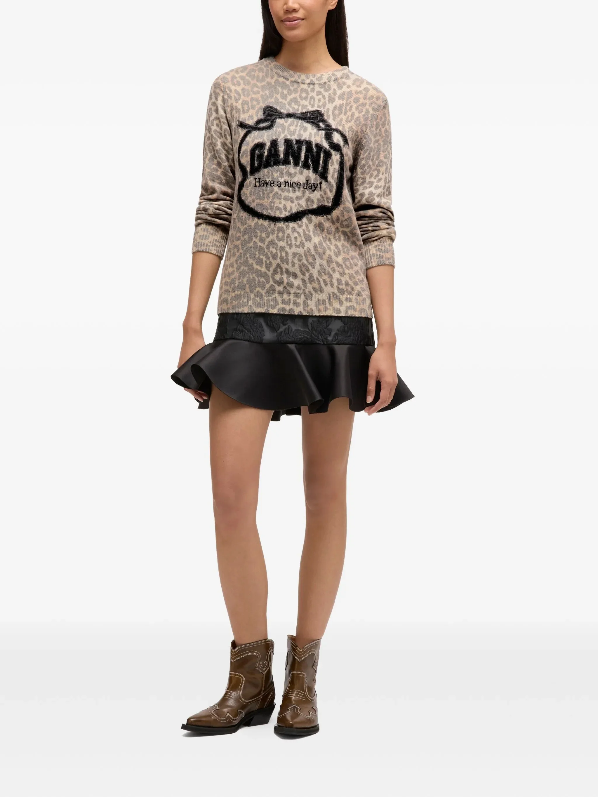 Ganni Graphic Print Ribbed Edge Sweater Size S - Image 2