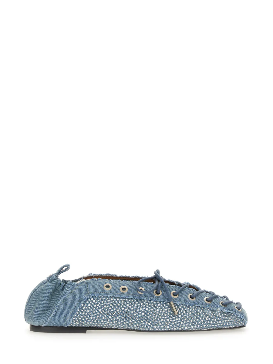 GANNI Lace-Up Ballerinas in Oleatex