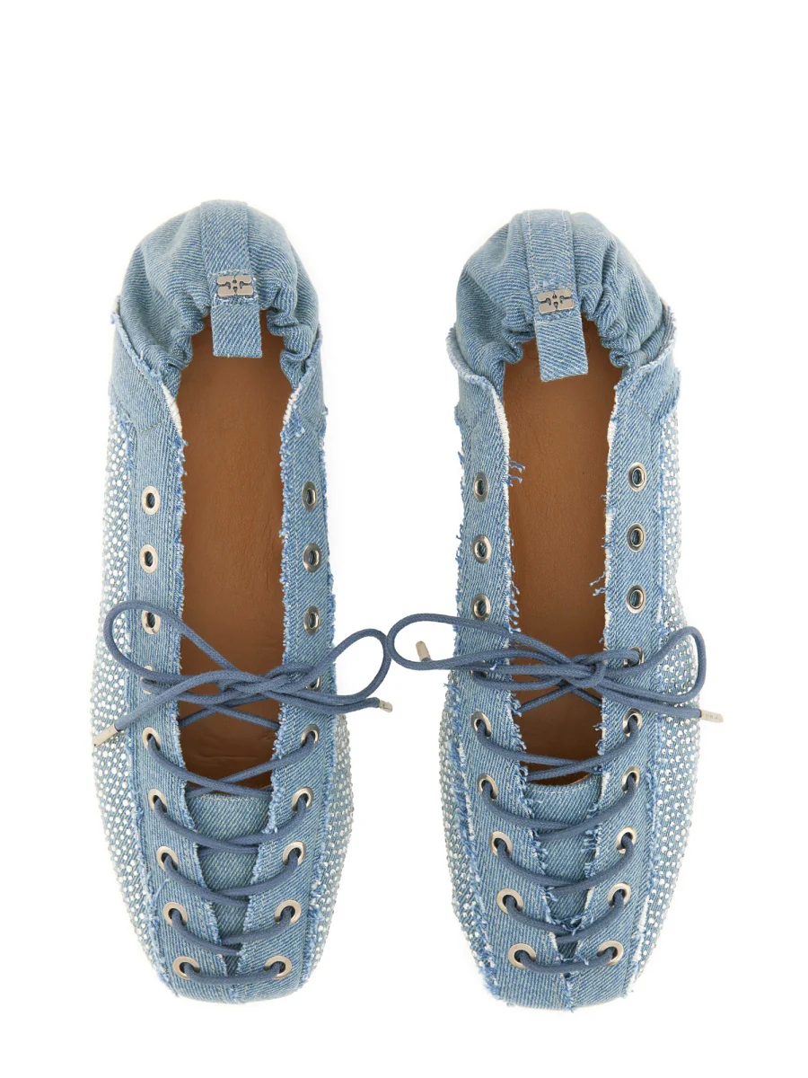 GANNI Lace-Up Ballerinas in Oleatex - Image 5