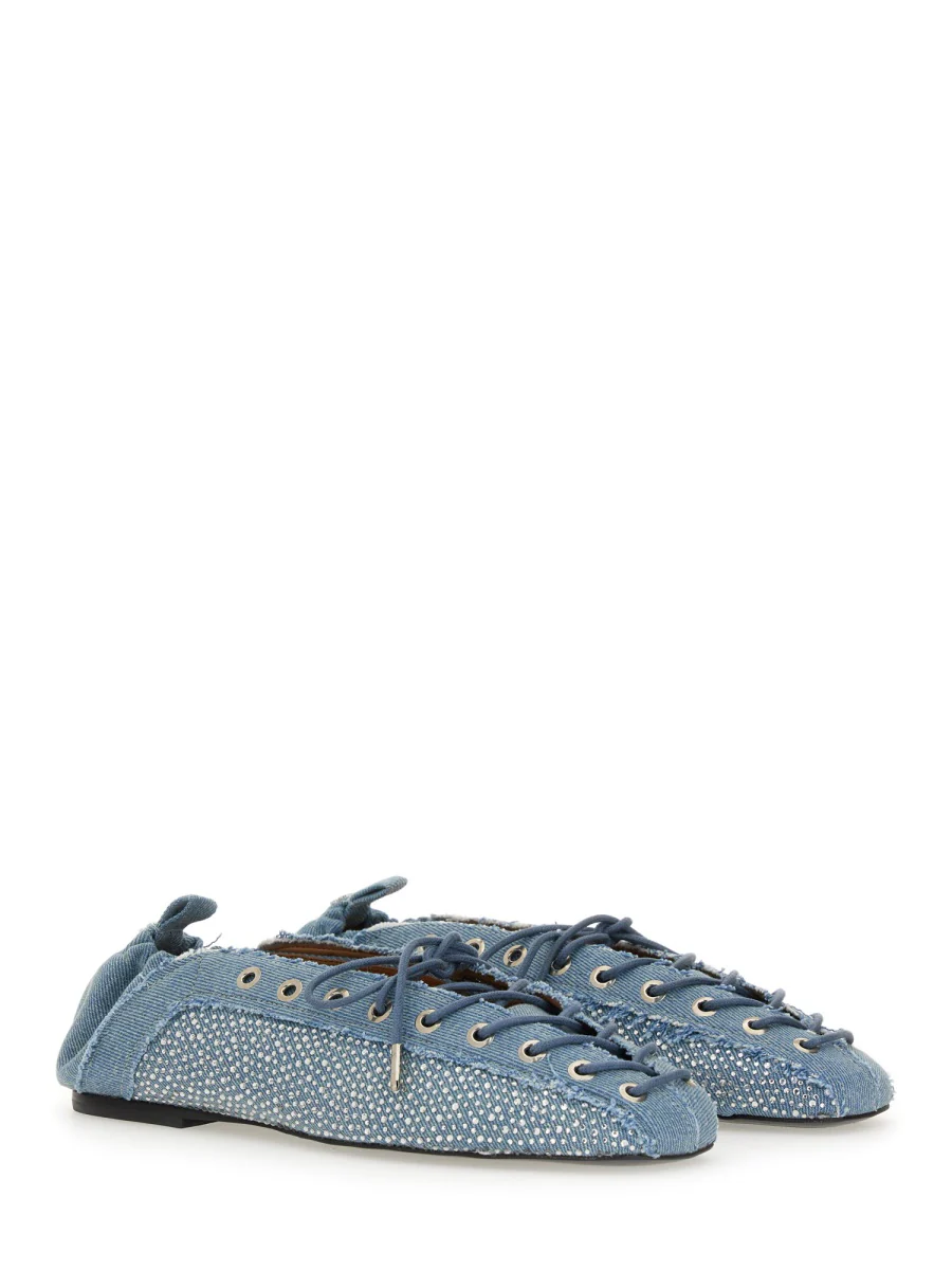 GANNI Lace-Up Ballerinas in Oleatex - Image 7