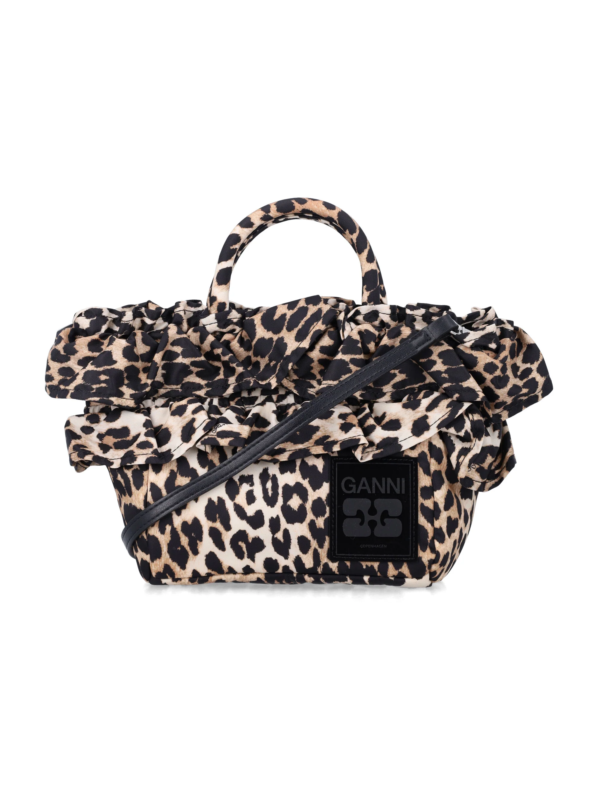 GANNI Leopard Mini Ruffled Shopper