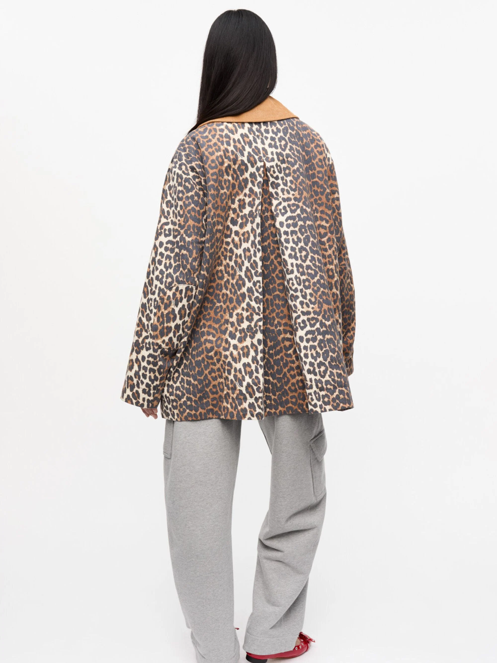GANNI Leopard Printed Canvas Midi Jacket - Image 4