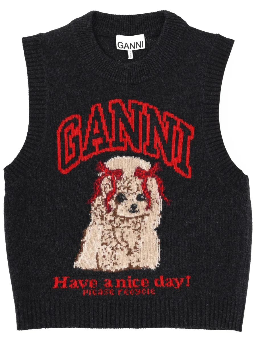 GANNI Logo Intarsia Wool-blend Sweater Vest