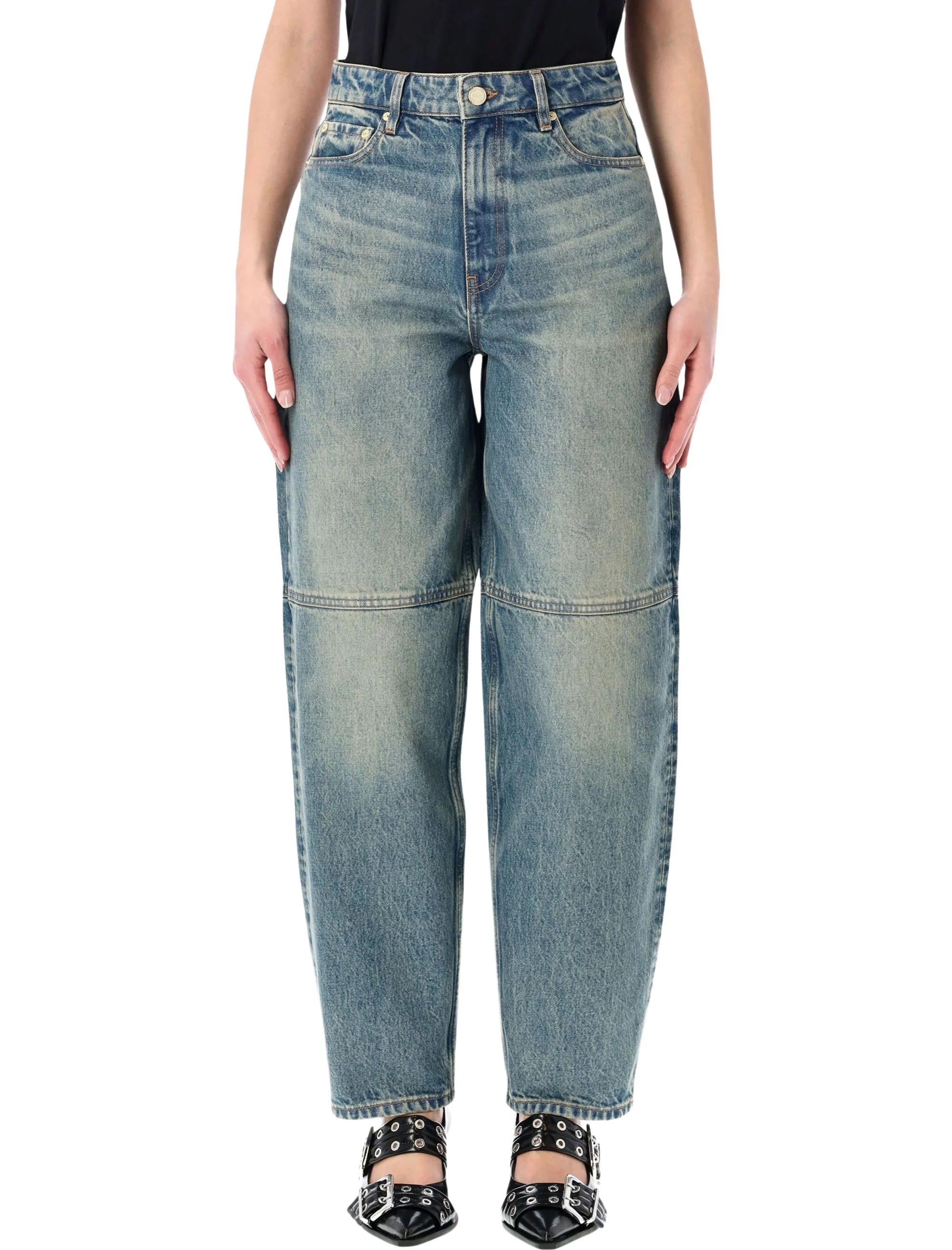 Ganni Mid-Rise Barrel Leg Jeans - Size 26
