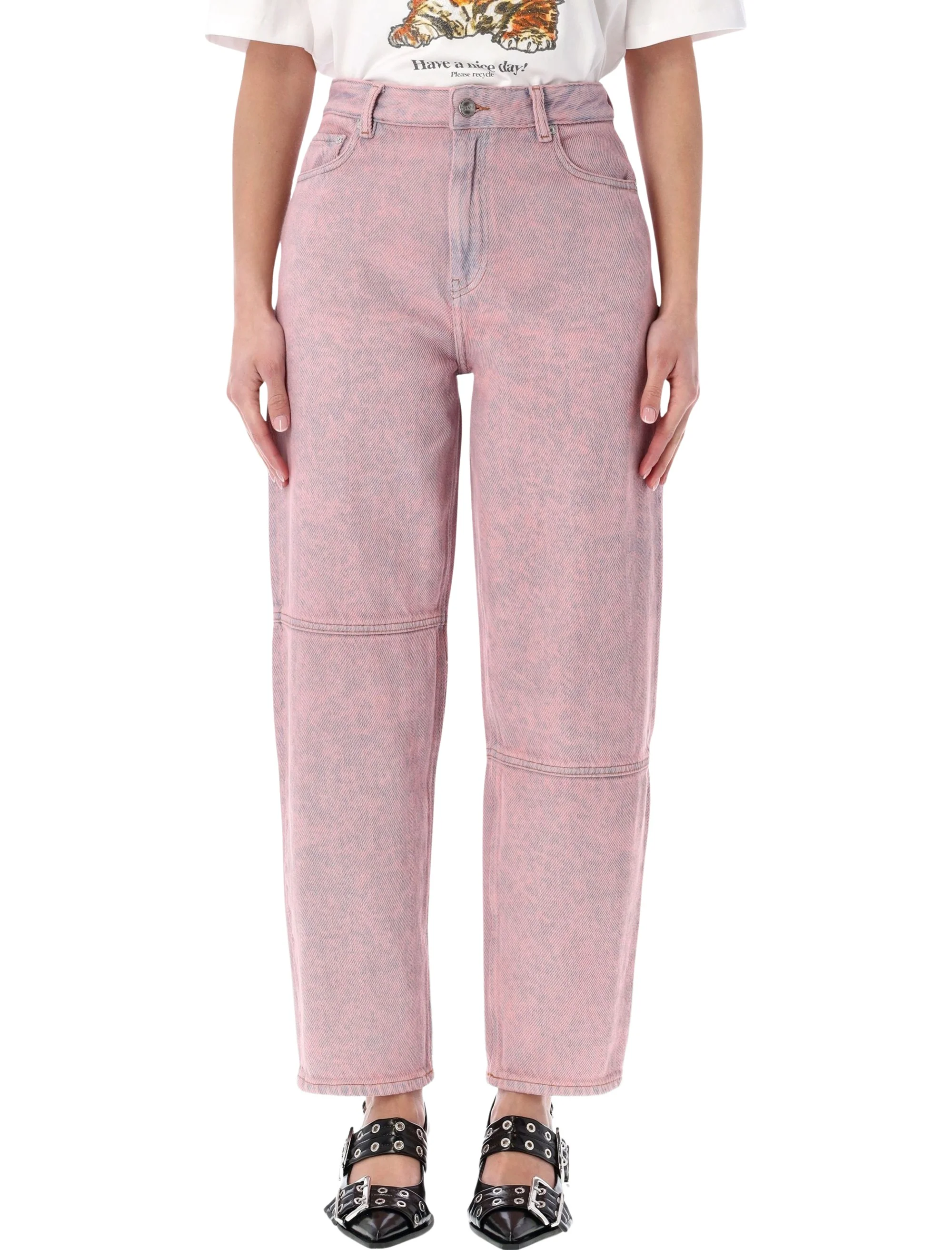 Ganni Mid-Rise Barrel Leg Jeans with Curved Seams - Size 26