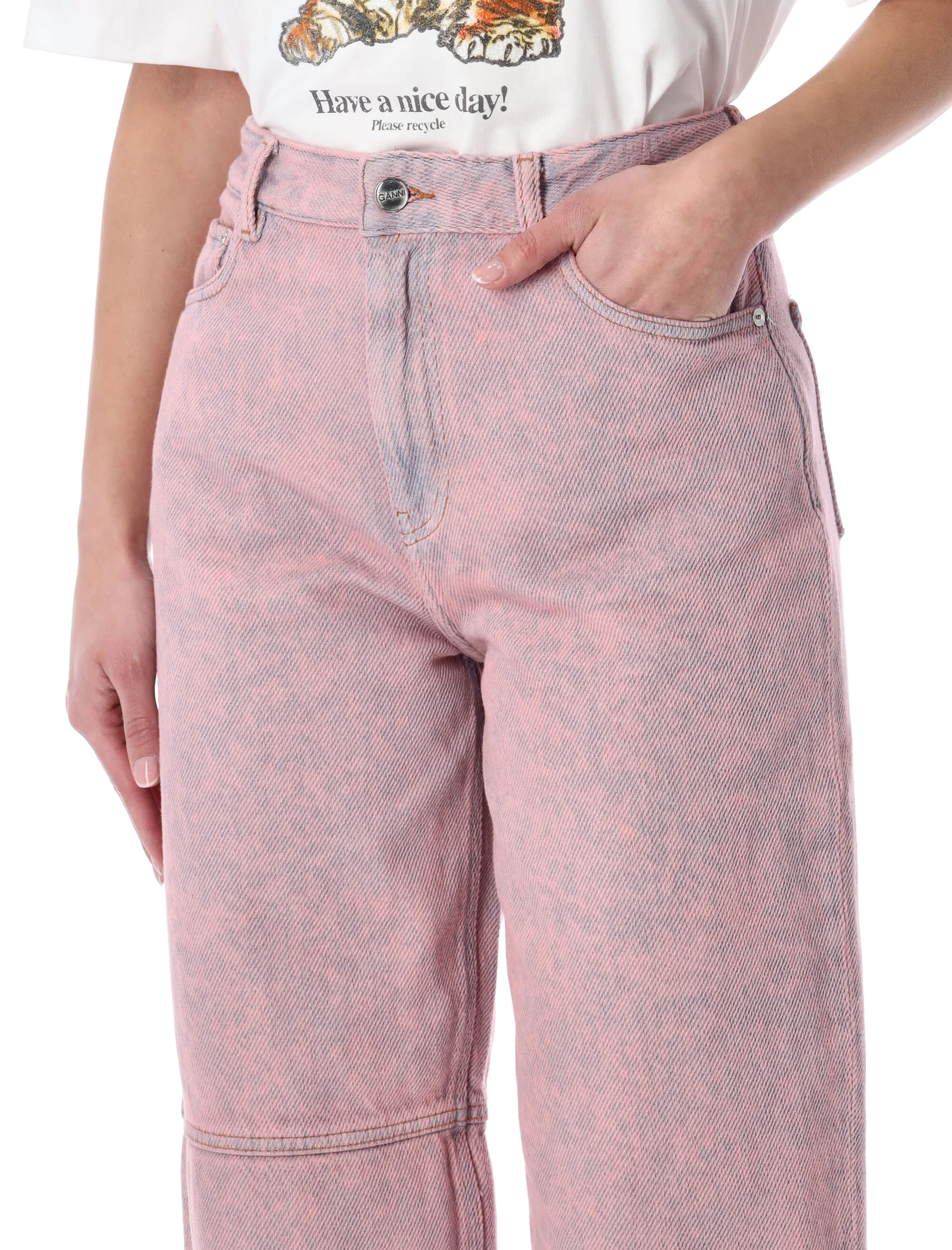 Ganni Mid-Rise Barrel Leg Jeans with Curved Seams - Size 26 - Image 3