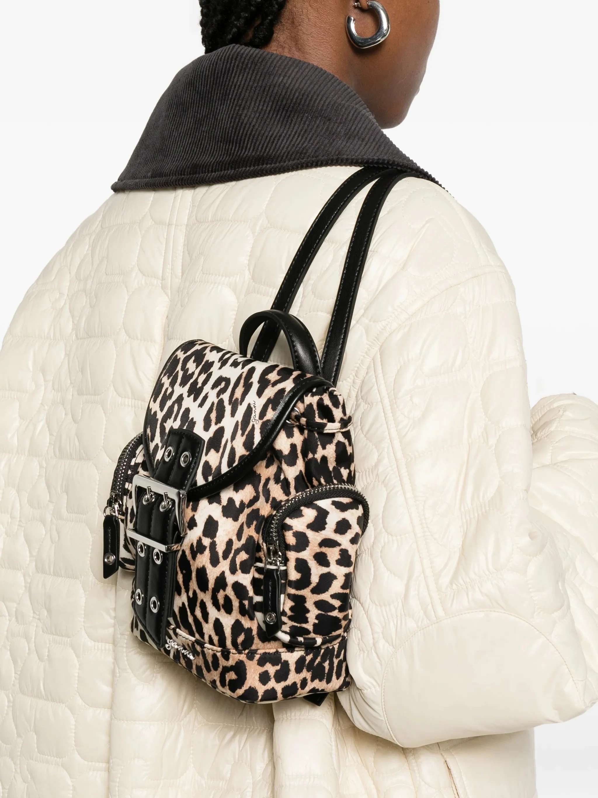 Ganni Mini Drawstring Backpack with Zip Pockets - Image 2