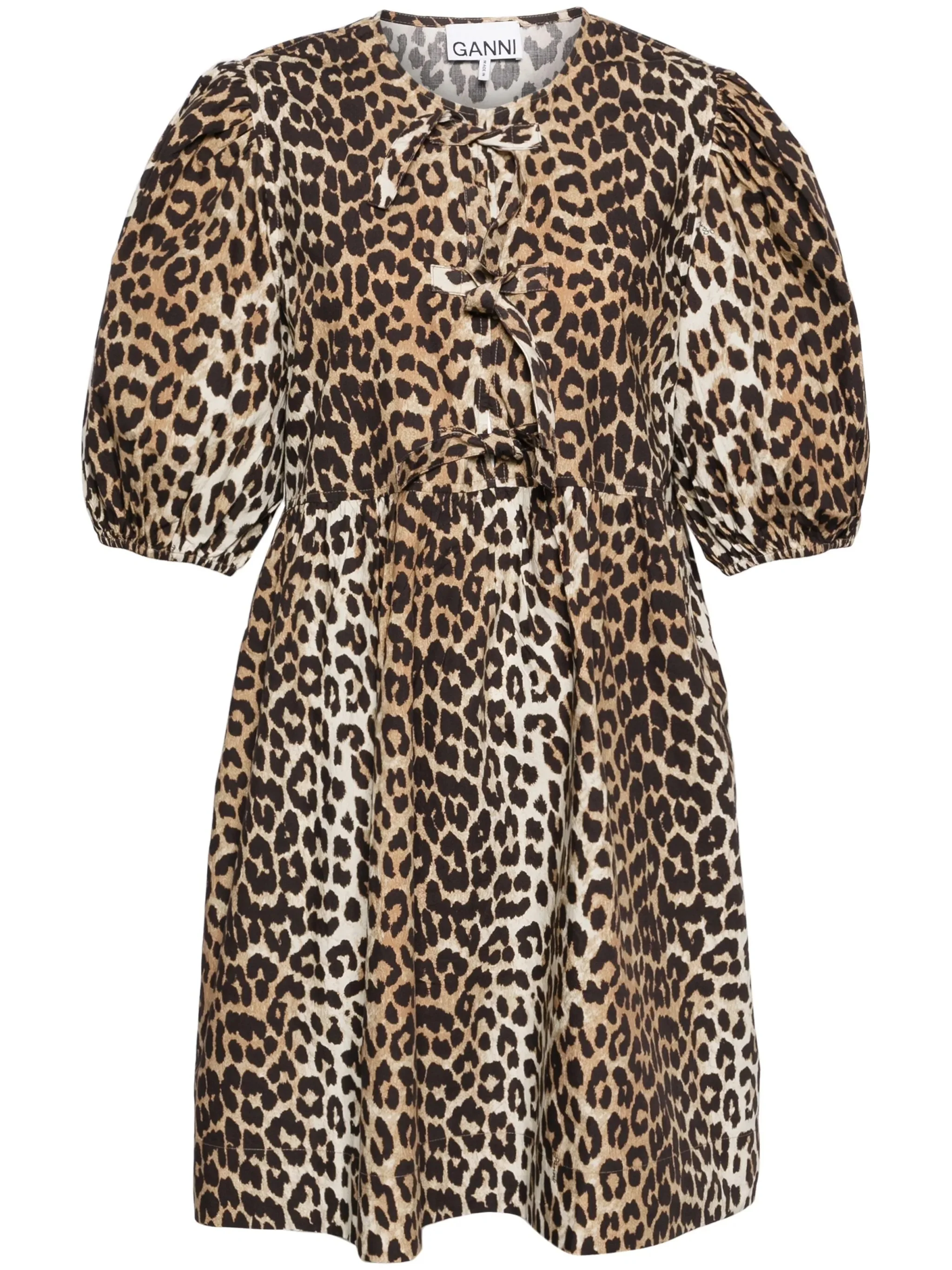Ganni Mini Printed Dress with Front Bow Closure