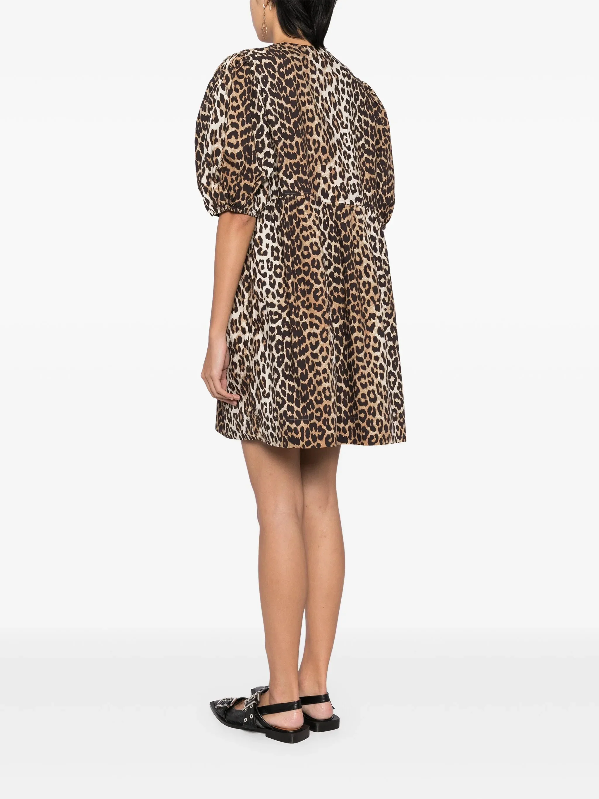 Ganni Mini Printed Dress with Front Bow Closure - Image 4