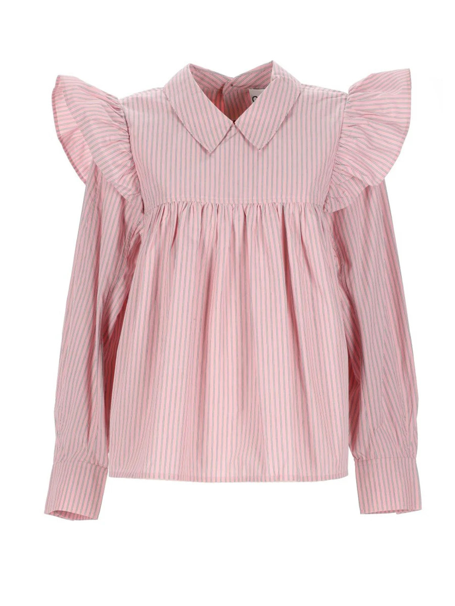 GANNI Oxford Stripe Frill Blouse