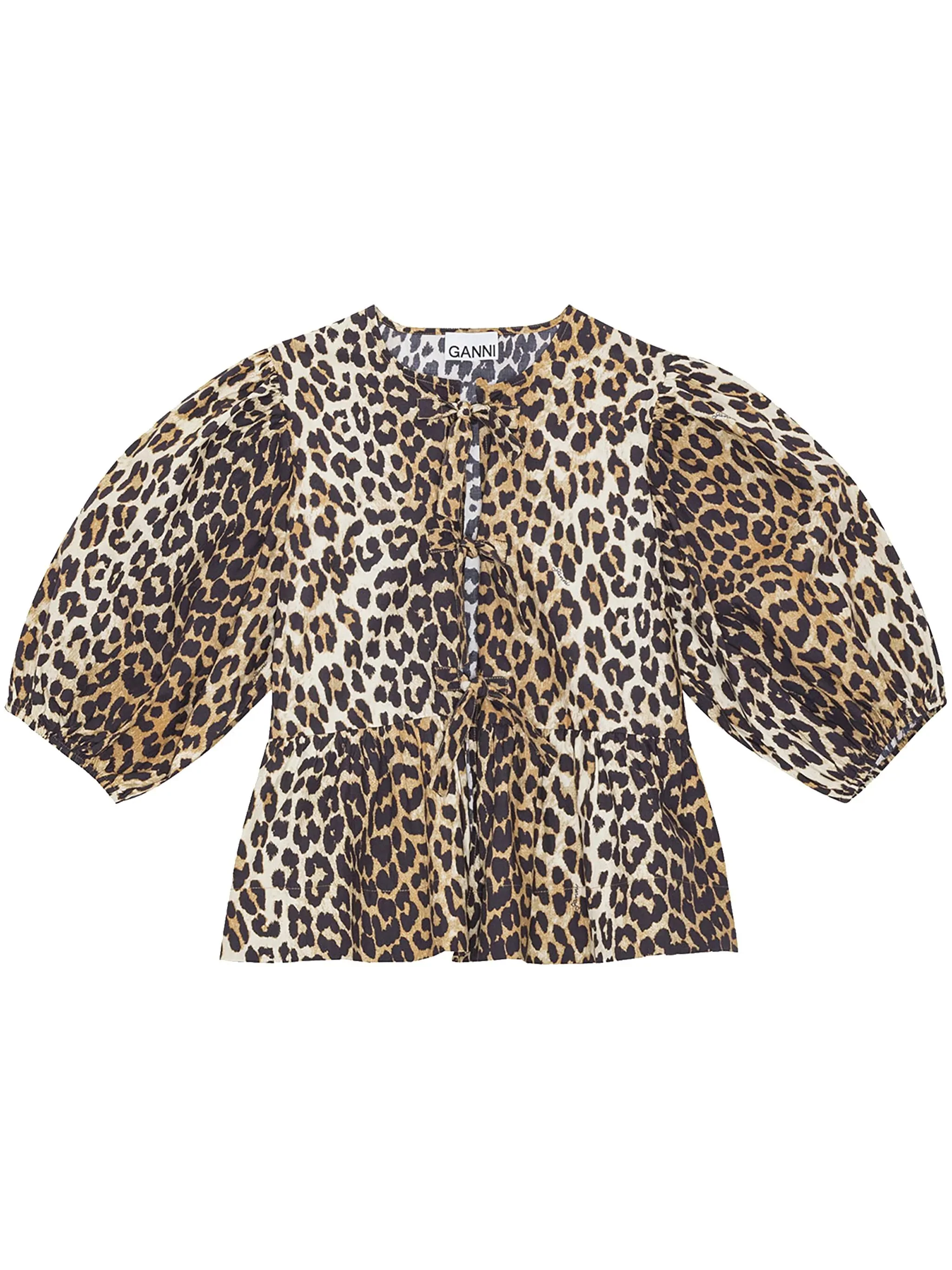Ganni Puff Sleeve Round Neck Top with Ribbons - Size 36 - Image 2