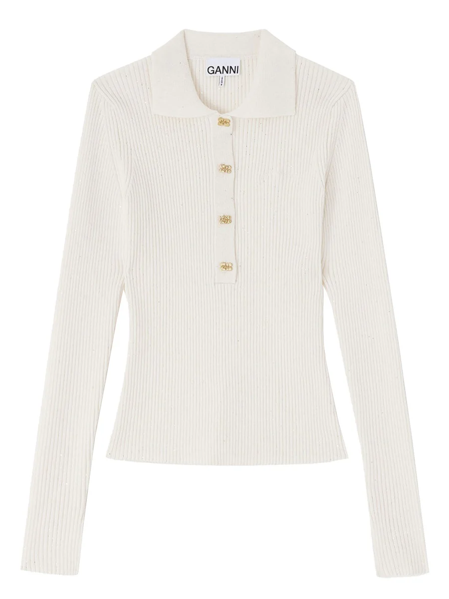 GANNI Ribbed Polo Shirt