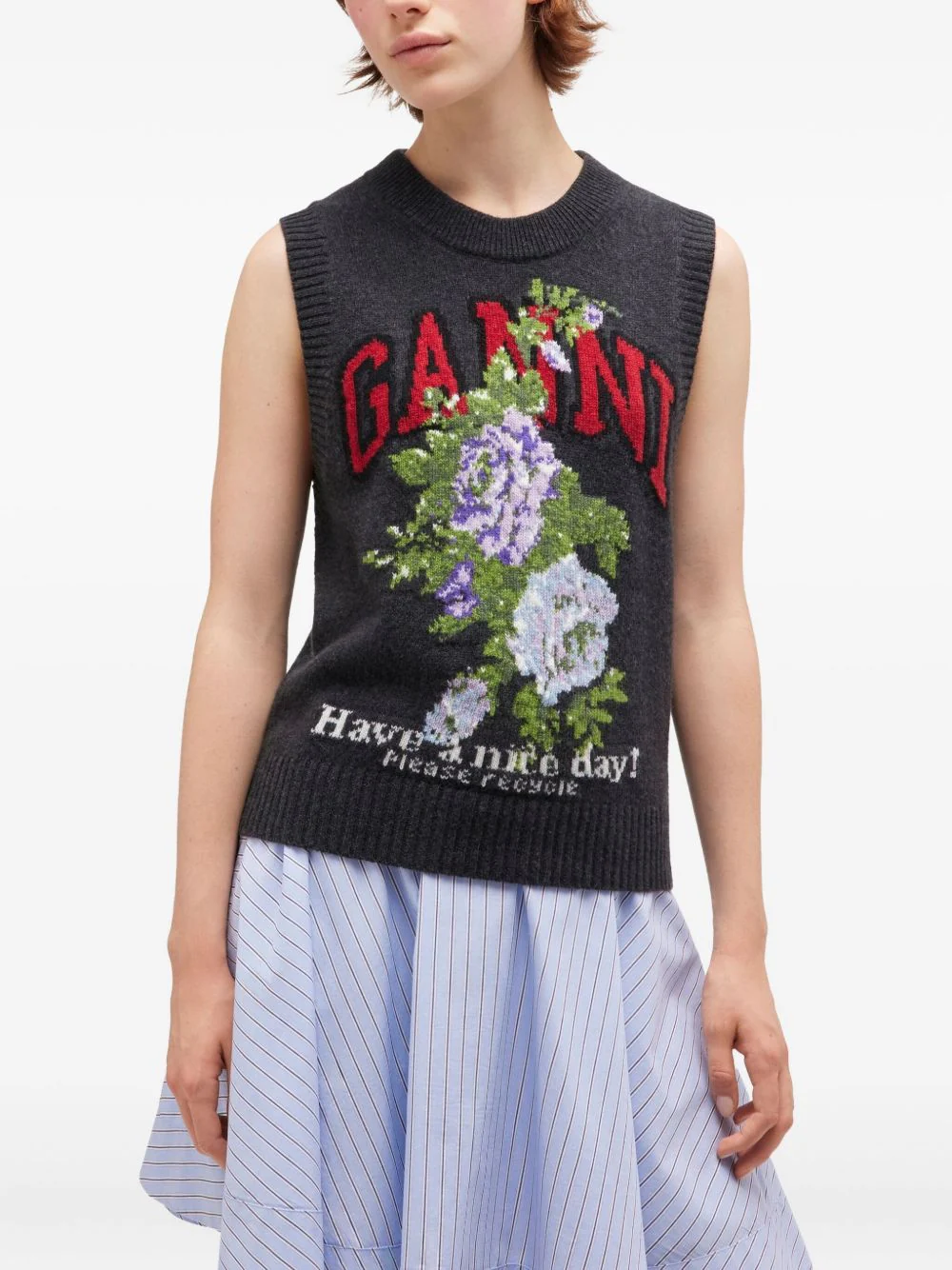 Ganni Round Neckline Sleeveless Sweater - Size S - Image 3