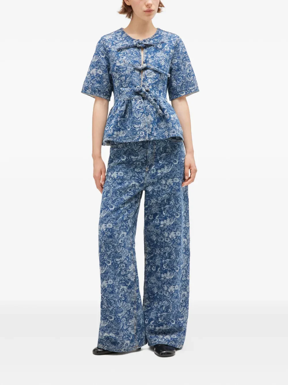 Ganni Round Neckline Tie-Front Top - Size 34 - Image 2