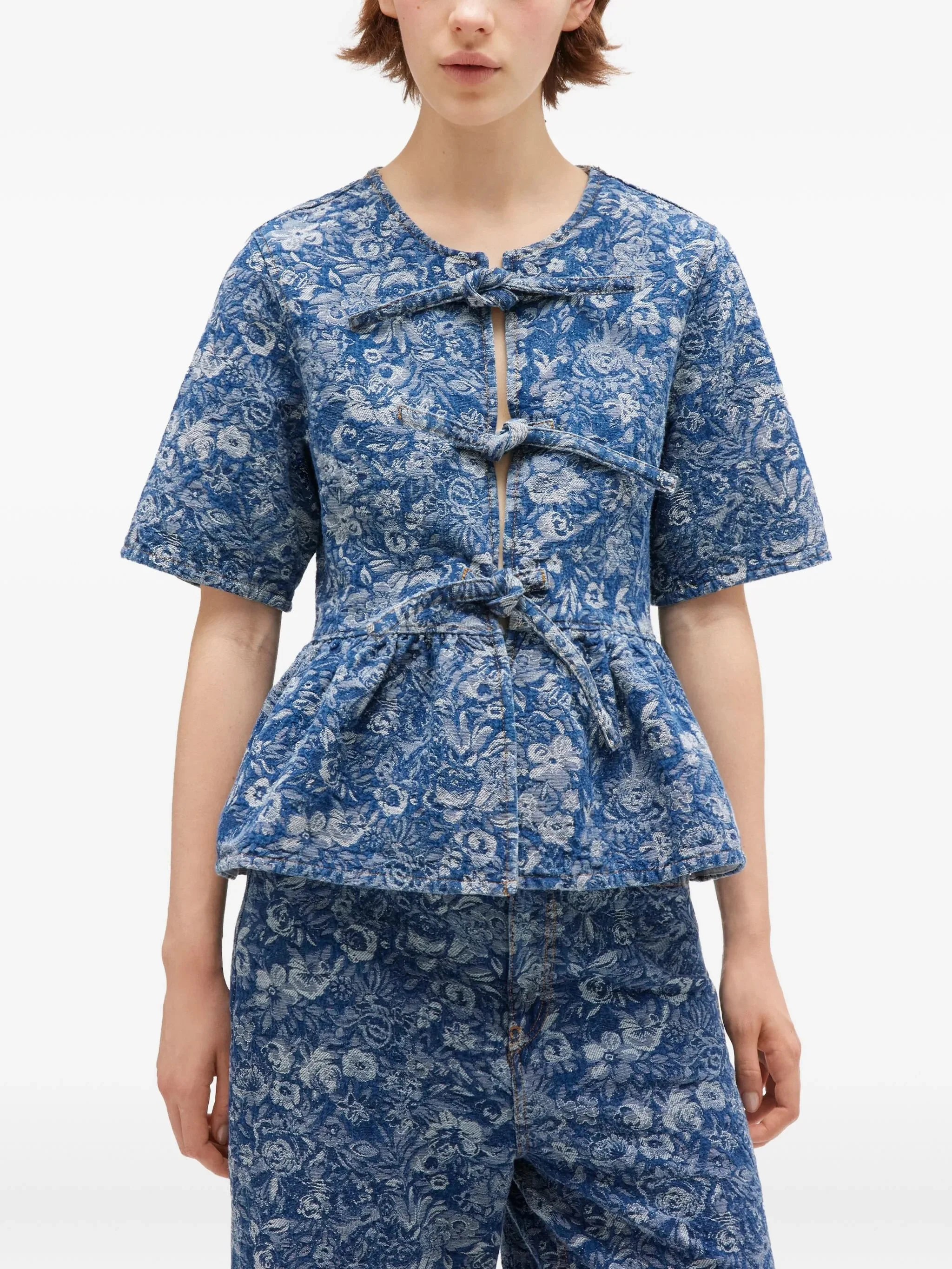 Ganni Round Neckline Tie-Front Top - Size 34 - Image 3