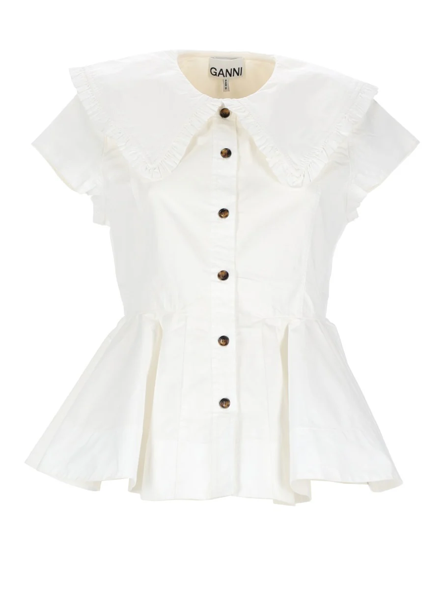 GANNI Ruffle Collar Button-Up Shirt