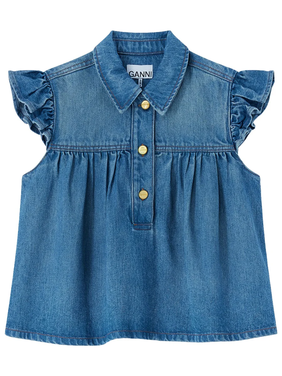 GANNI Ruffled Denim Top