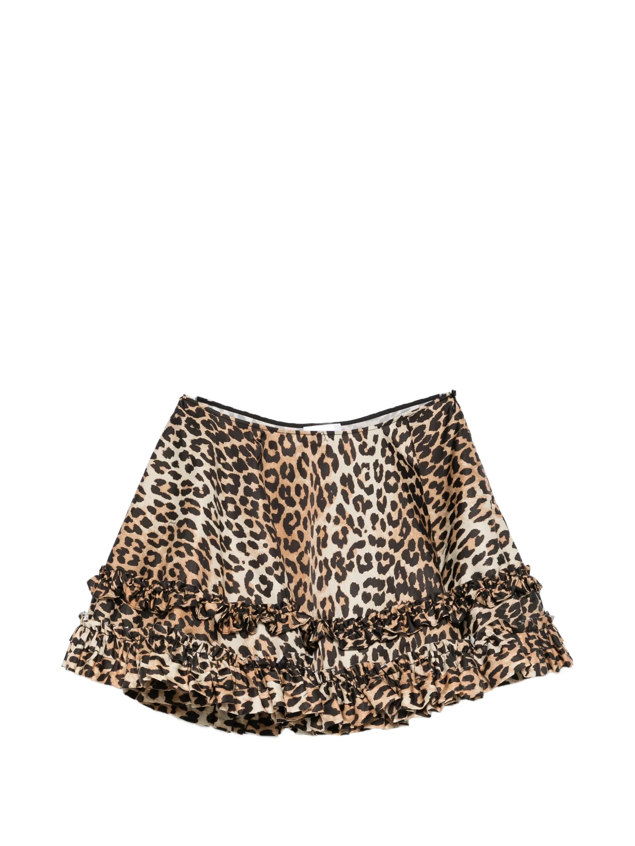 Ganni Ruffled Hem Mini Skirt with Zip Closure