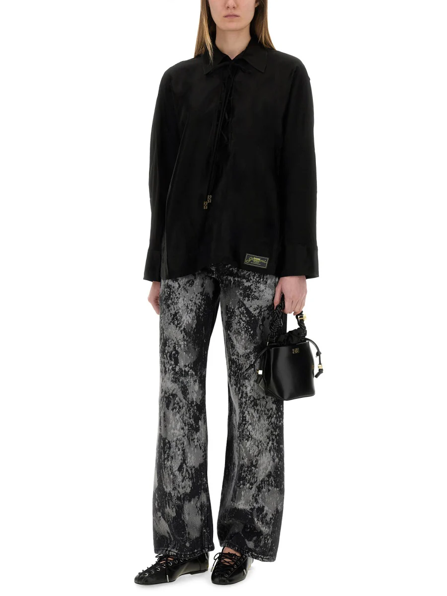 Ganni Satin Jacquard Tie-String Shirt - Image 2