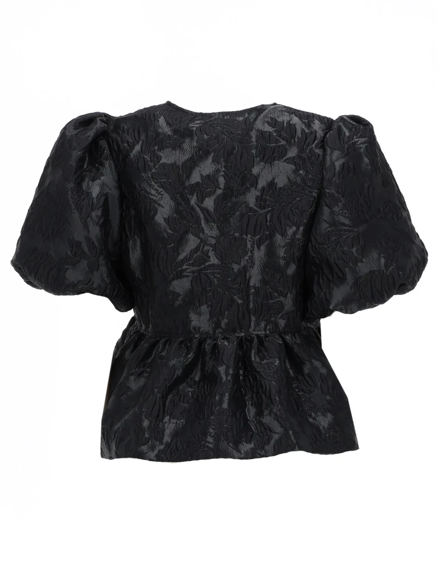 GANNI Satin Peplum Tie Blouse - Image 2