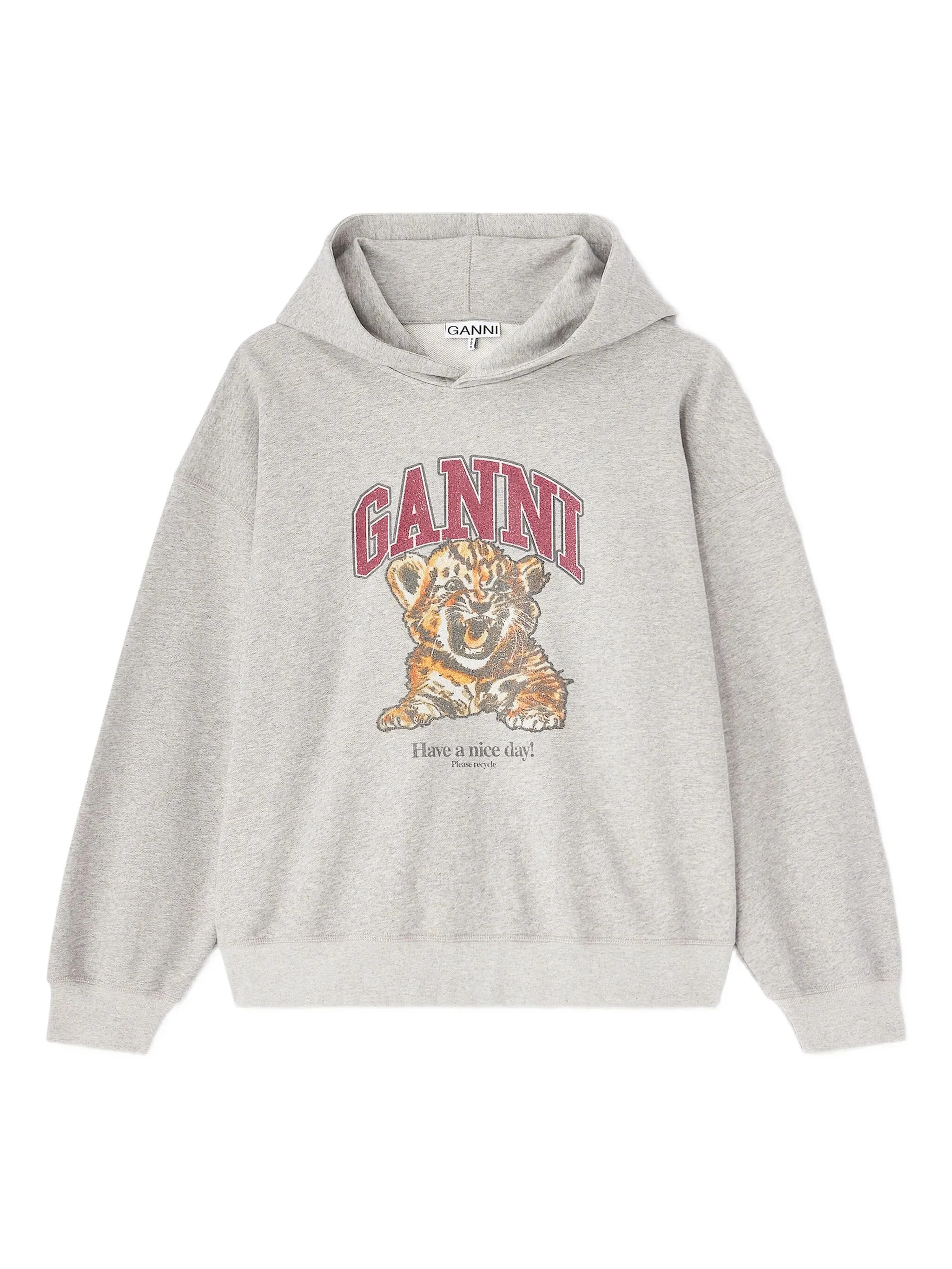 Ganni Tiger Print Logo Sweatshirt with Ribbed Cuffs - Size S